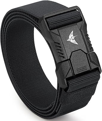 Tactical Belts with Quick Release Buckle,1.5" Stretch Military Black Seatbelt Belts for Golf,Hiking & Work