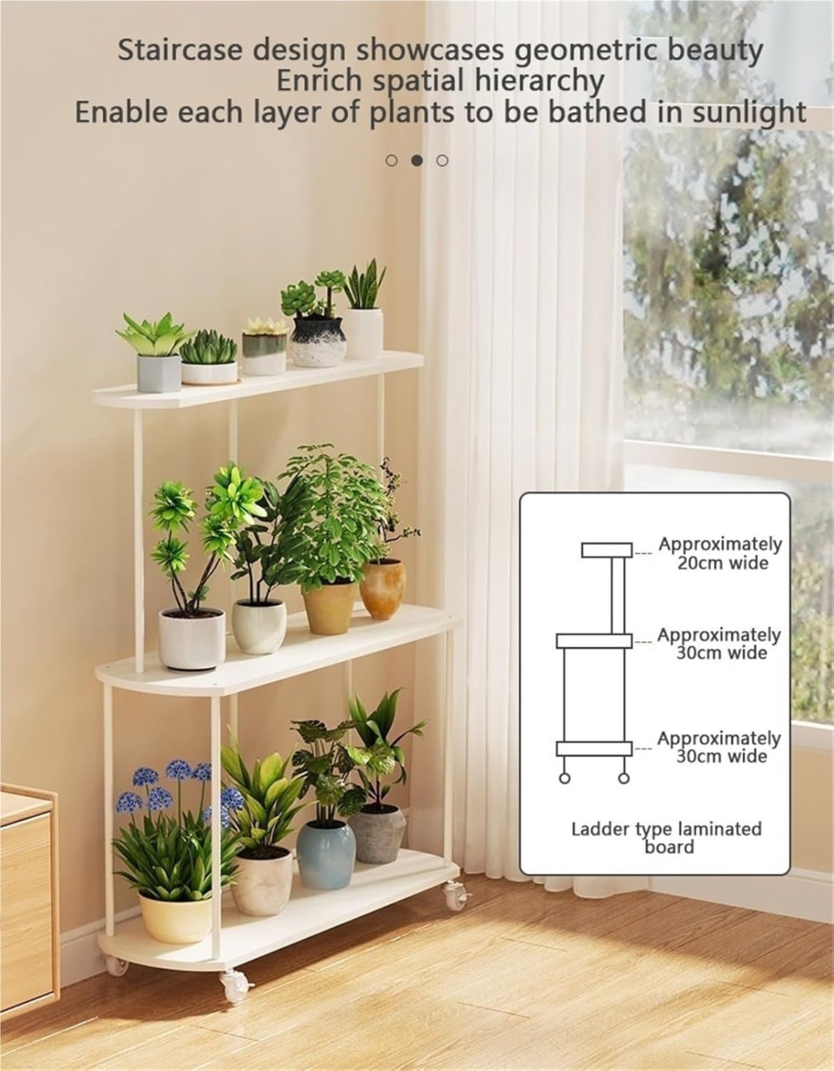 Space Saving 3 Tier Plant Stand with Wheels Rolling Plant Shelves Rack Multi Layer Sofa Side Table Flower Stand Moving Plant Shelf for Home Garden Heavy Duty