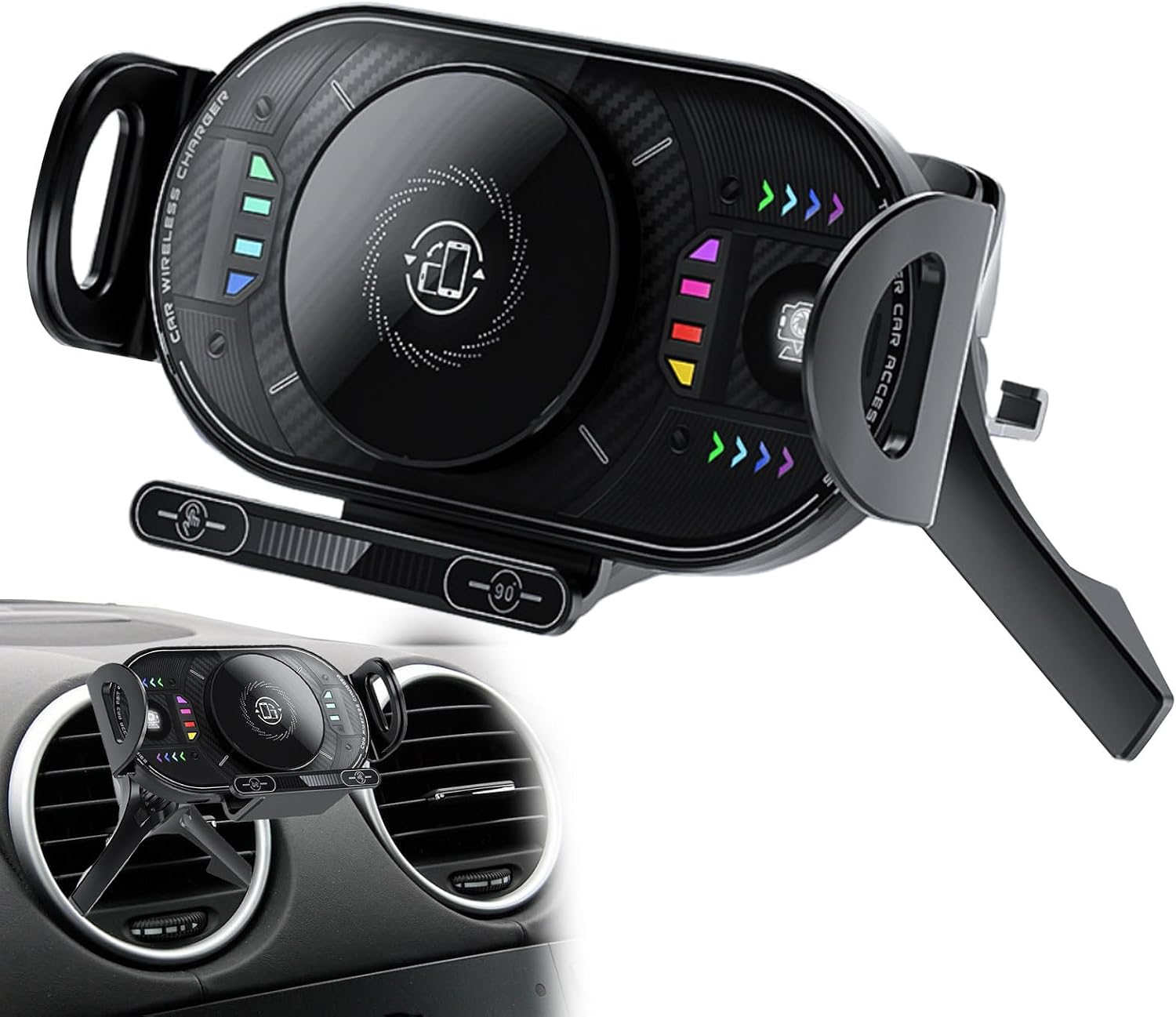 Car Phone Mount Charger 15W Foldable Rotating Fast Charging