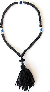 IconsGr Hecho a mano Griego Ortodoxo Cristiano Bendito cordón de oración colgante Chotki, Komboskini, 100 nudos, color negro del monte Athos (Grecia)