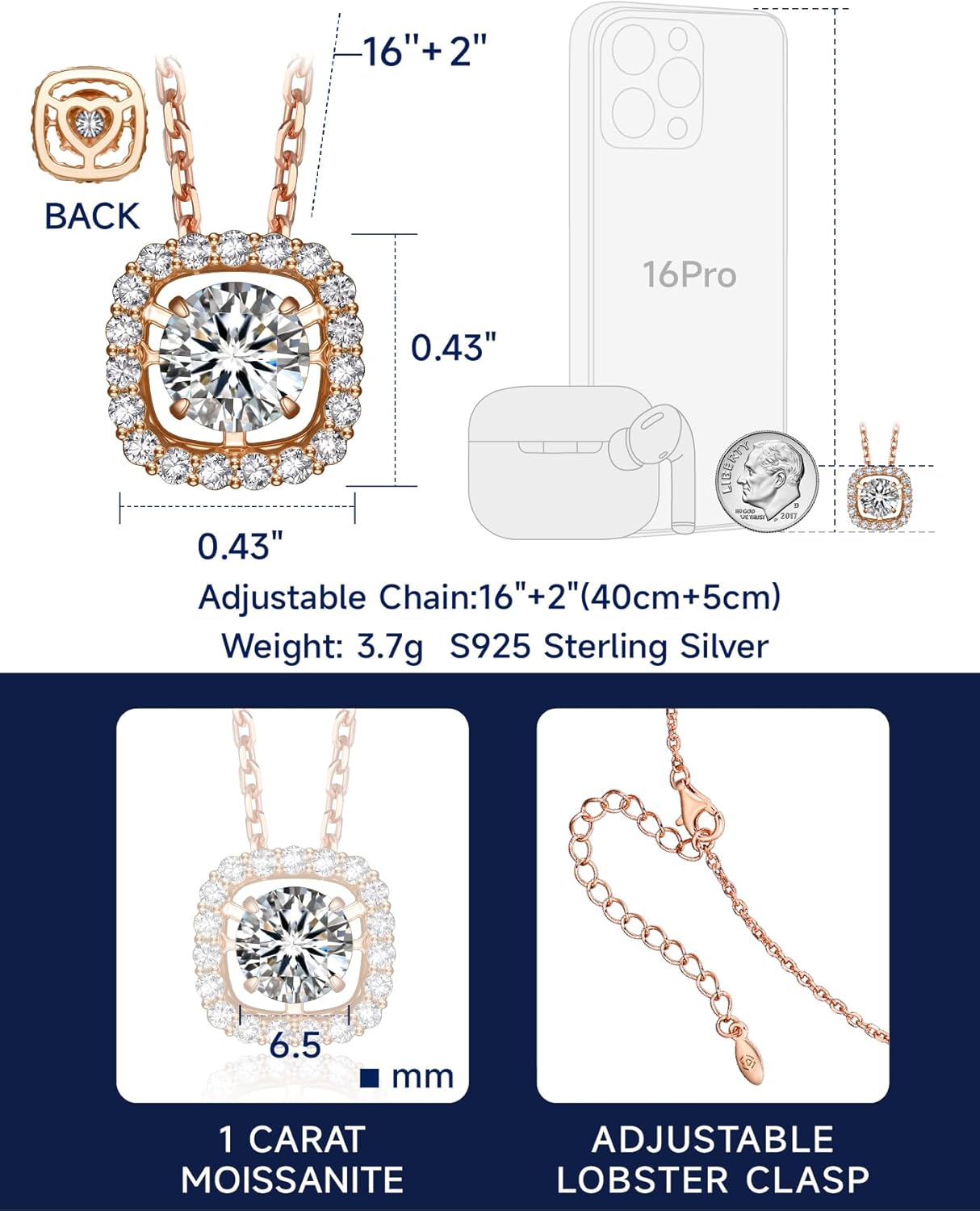 MomentWish Floating Necklace for Women, 0.5/1 Carat Dancing Moissanite Necklace for Her 925 Sterling Silver Pendant Anniversary Birthday Christmas Gift for Wife Mom Girlfriend - Image 7