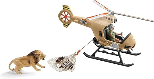 Schleich Wild Life - Helicóptero de rescate de animales de 8 piezas con figuras de animales de safari para niños de 3 a 8 años