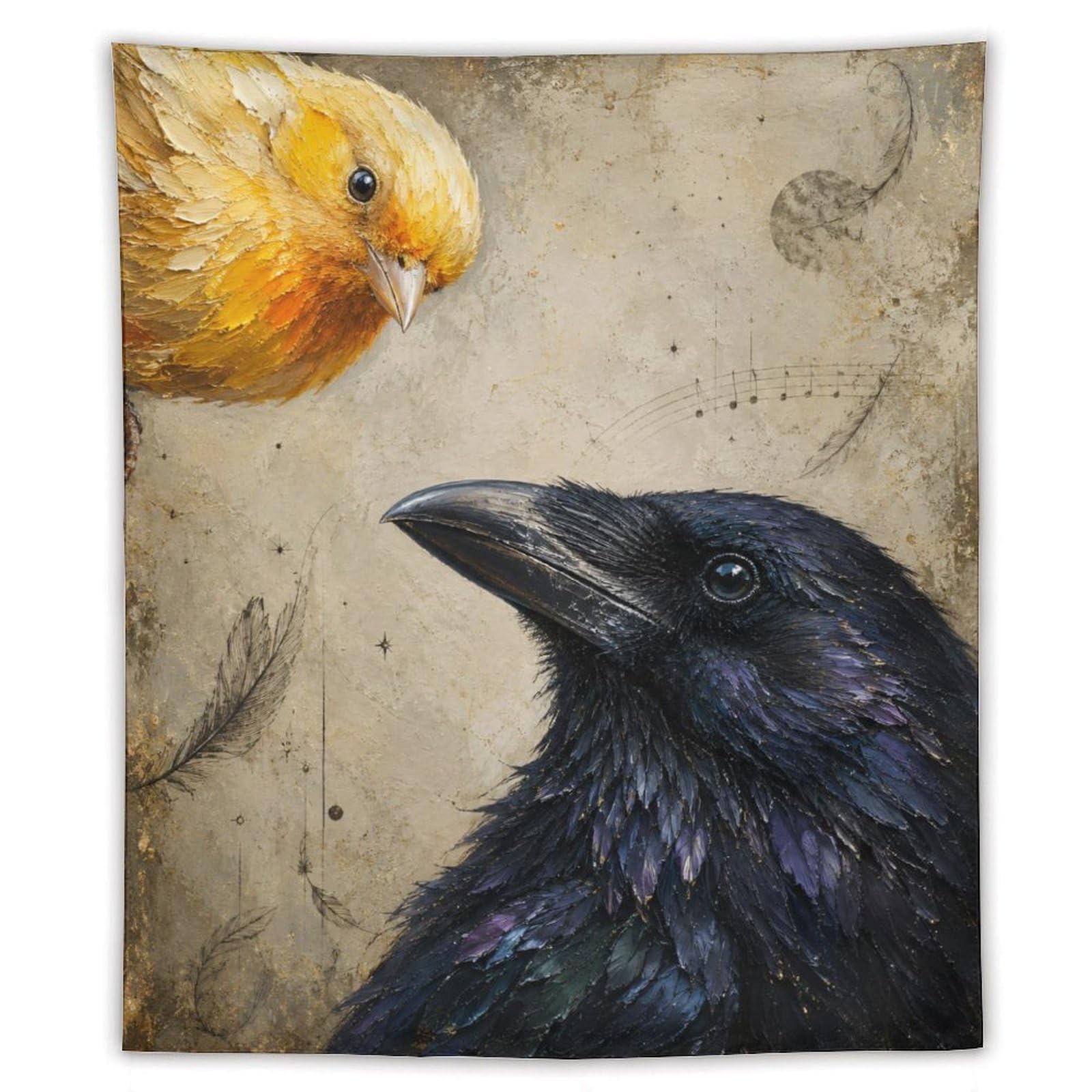 W7C8U2X3 Raven Portrait Wall Tapestry, Oil Painting, College Dorm