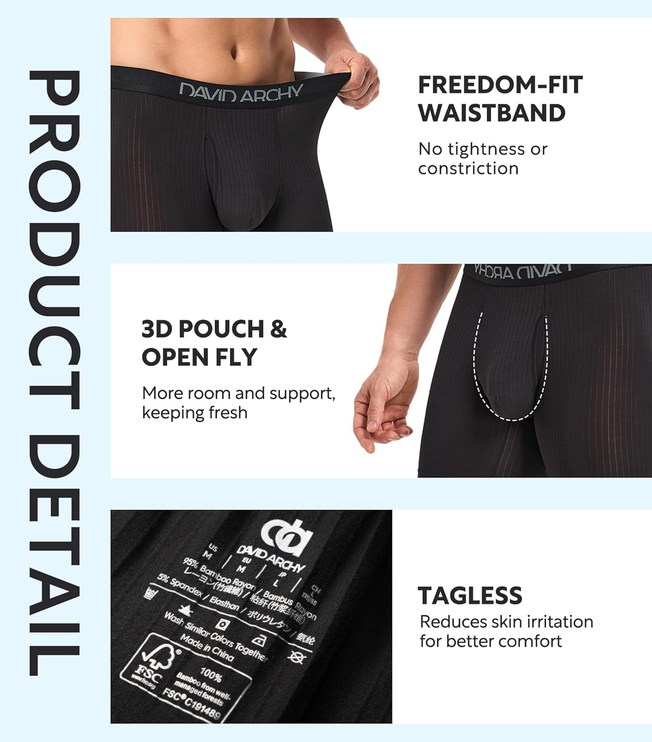 DAVID ARCHY Men's Underwear Breathable Rayon Made from Bamboo Boxer Briefs for Men 4 Pack with Fly - Image 6