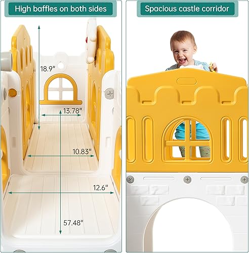 Miniatura 6 de Juego de tobogán 8 en 1 para niños pequeños de 1 a 3 años, juego de bebé para interiores y exteriores con escalador, túnel de gateo, aro de