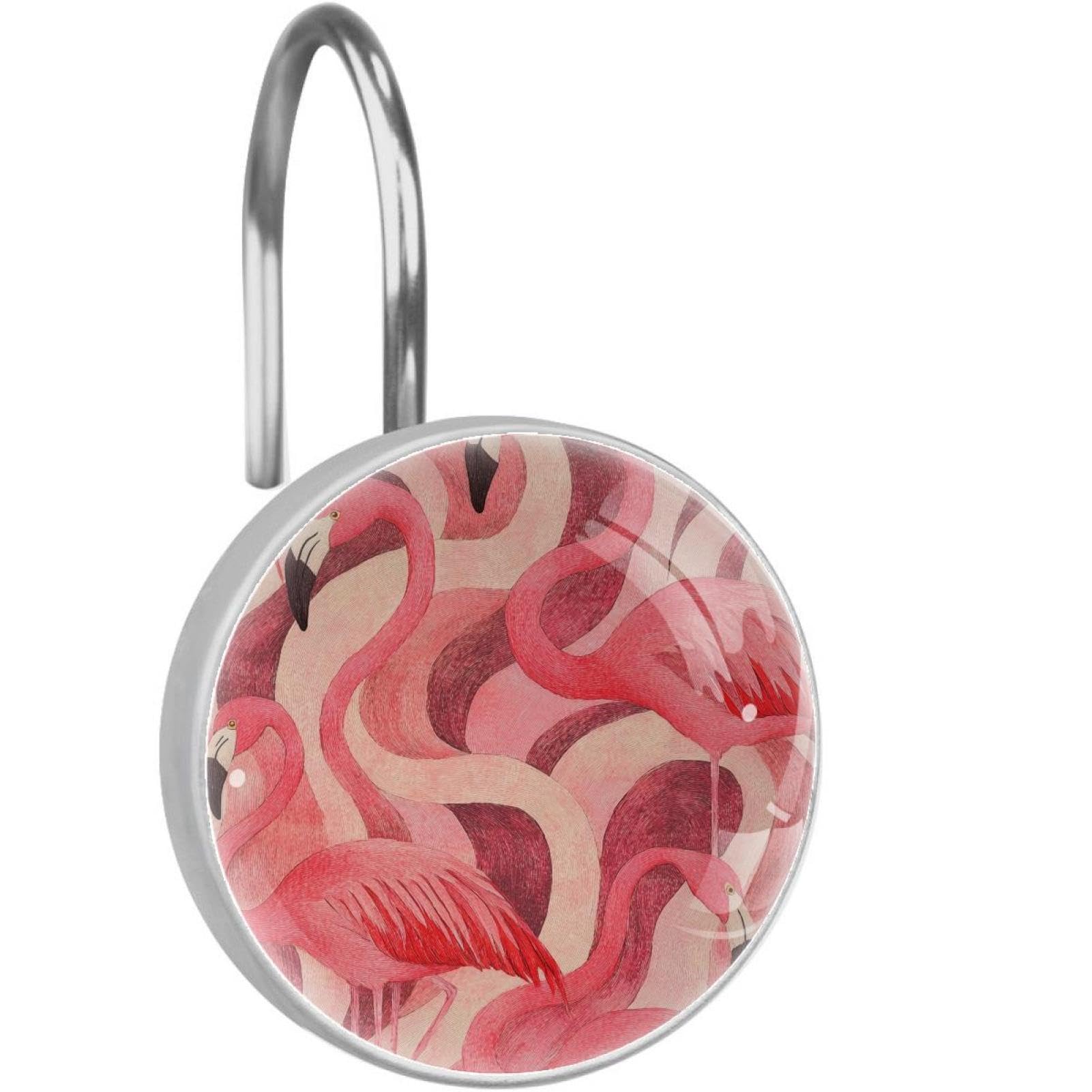Crochets rideau de douche flamant rose en inox pour salle de bain