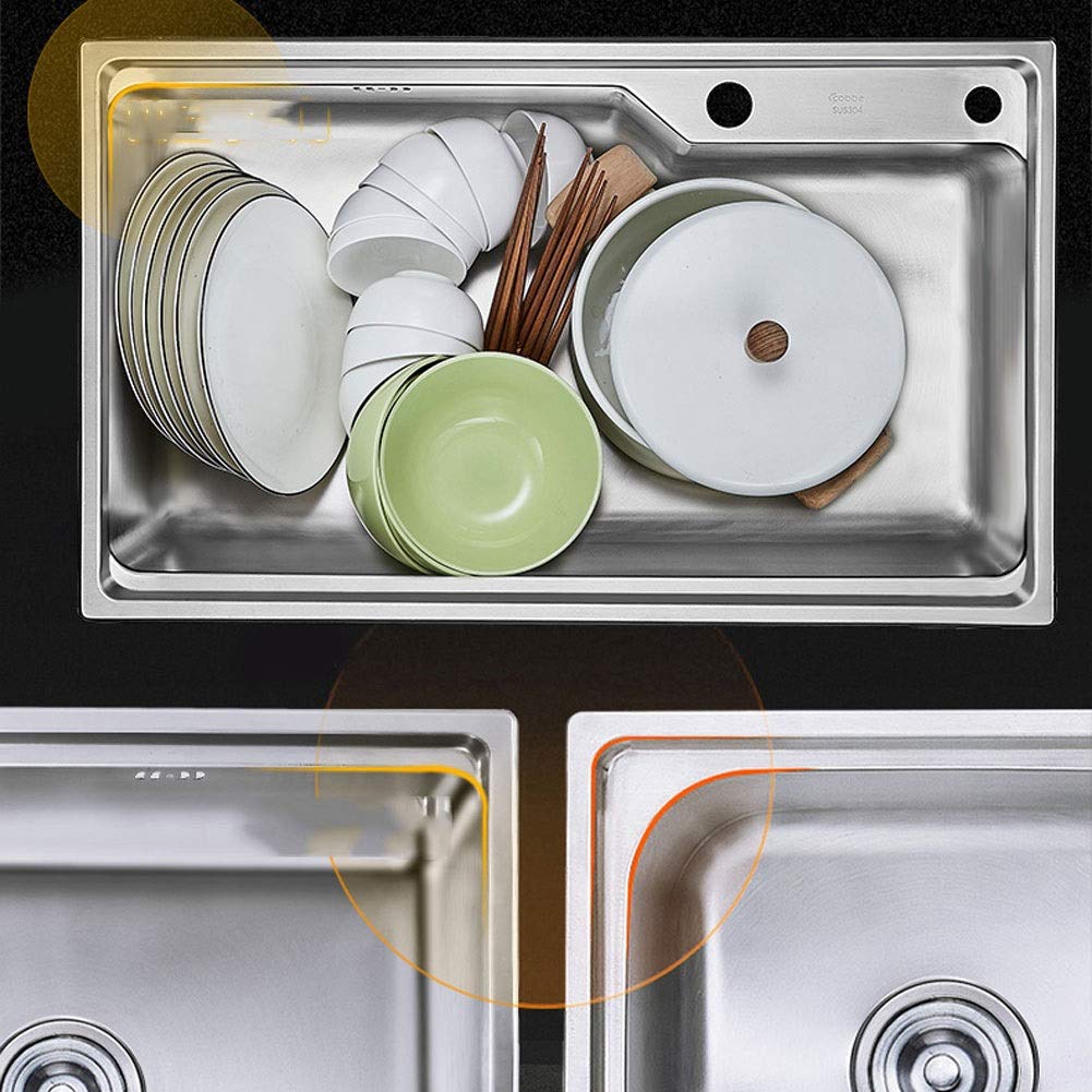 Fregadero de Cocina Individual Cuadrado de Acero Inoxidable 304 con Grifo, Kit Completo de fontanería, desagüe, instalación y Cesta para Platos (tamaño: 580x430x218 mm).