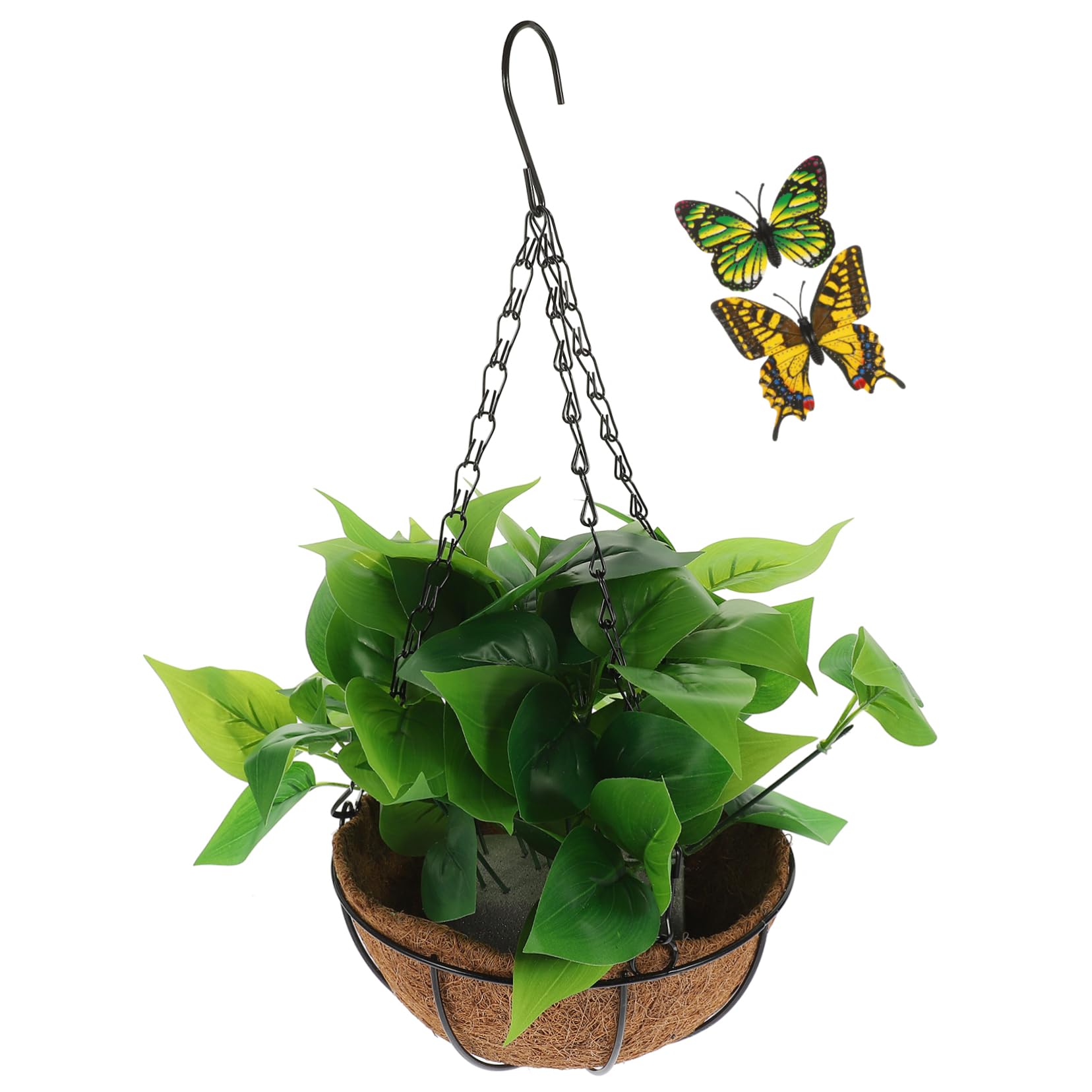 Sosoport Pianta Artificiale Epipremnum Aureum con Cestino 1 Pz | Decorazione Pendente per Librerie Ufficio e Giardino, Materiali Ferro Plastica Palma Spugna, Stile Vivido