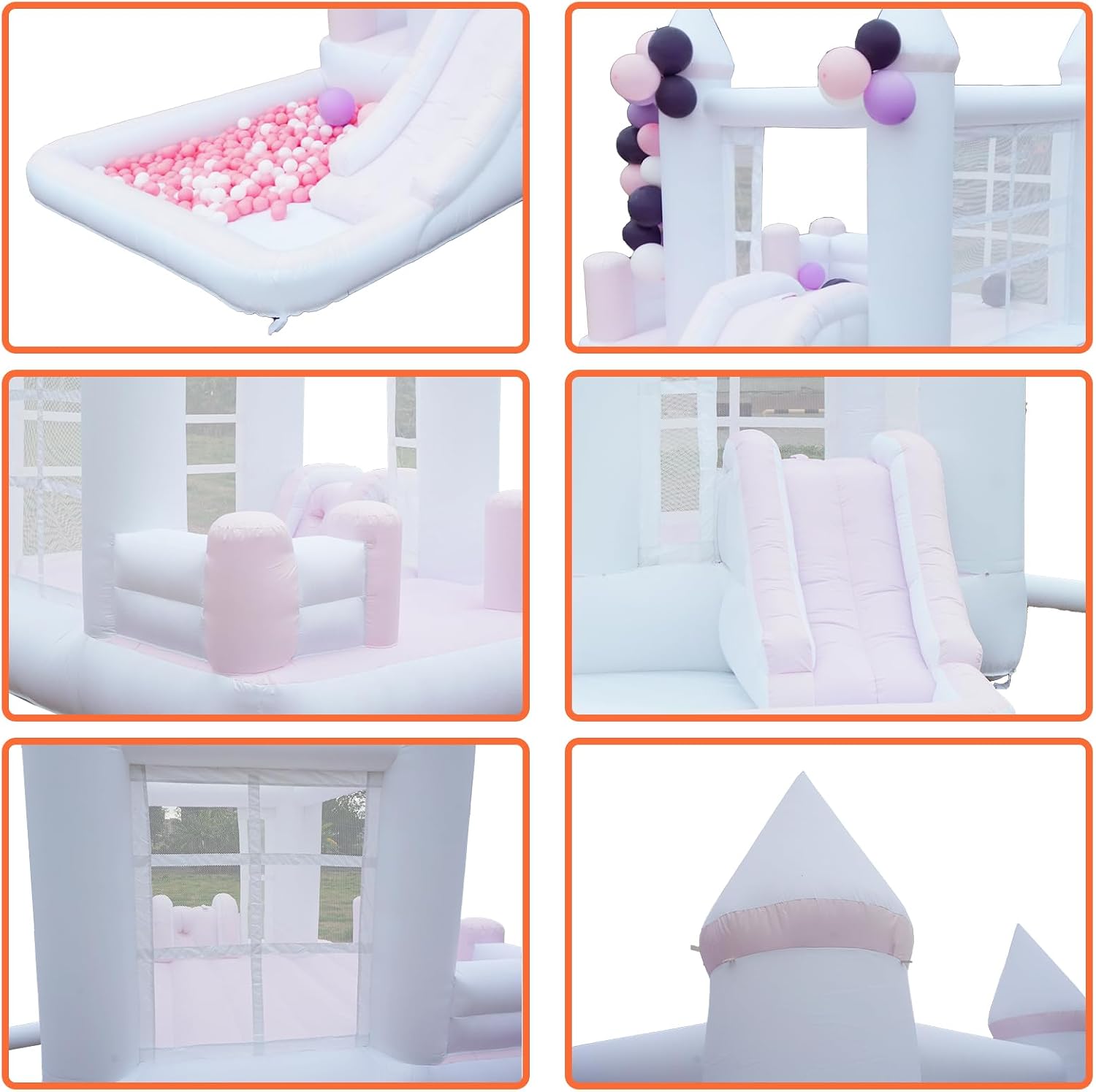 15.9' X9.7 ' White Bounce House with Slide and Ball Pit | Indoor Outdoor Birthday or Wedding Party,Safe and Fun for All Ages,