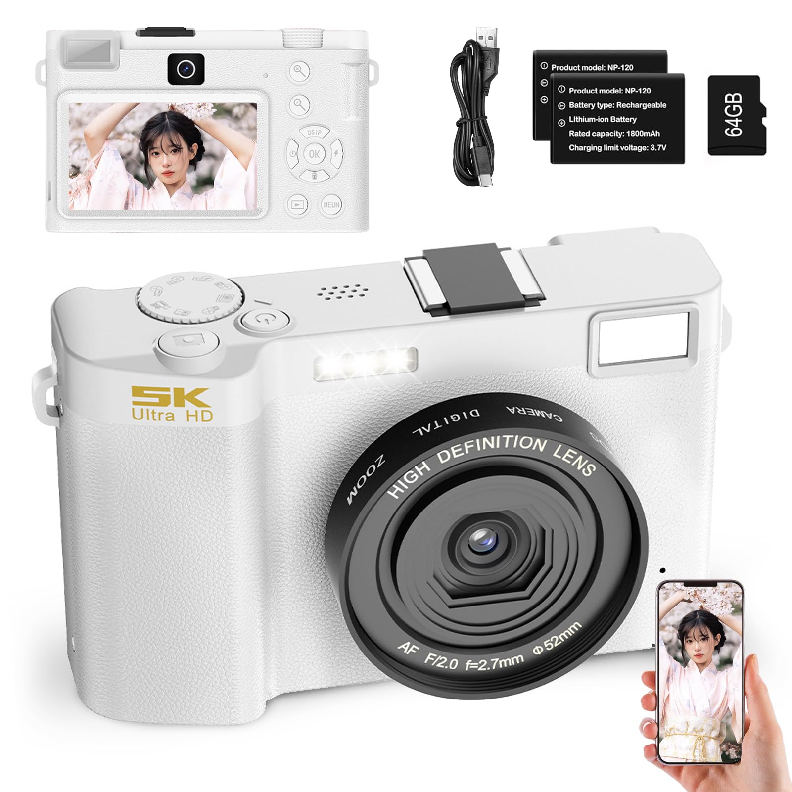 Amazon | デジタルカメラ【1700mAhバッテリー2個+64GB TFカード