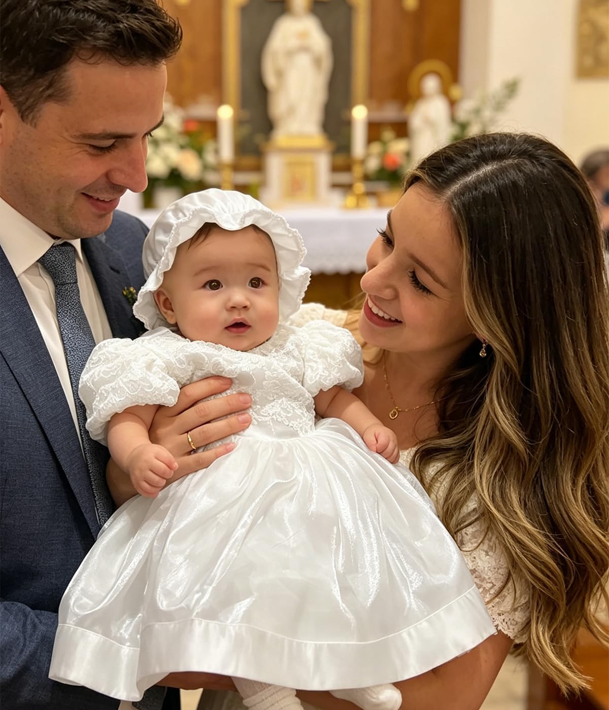 VORLITS Christening Baptism Dresses for Baby Girls Whit Baby Dress 0-24M | White Dress for Baby Girls with Flower Hat and Bowknot,Birthday Party Photography Embroidered Gown, Toddler Flower Girl Dress