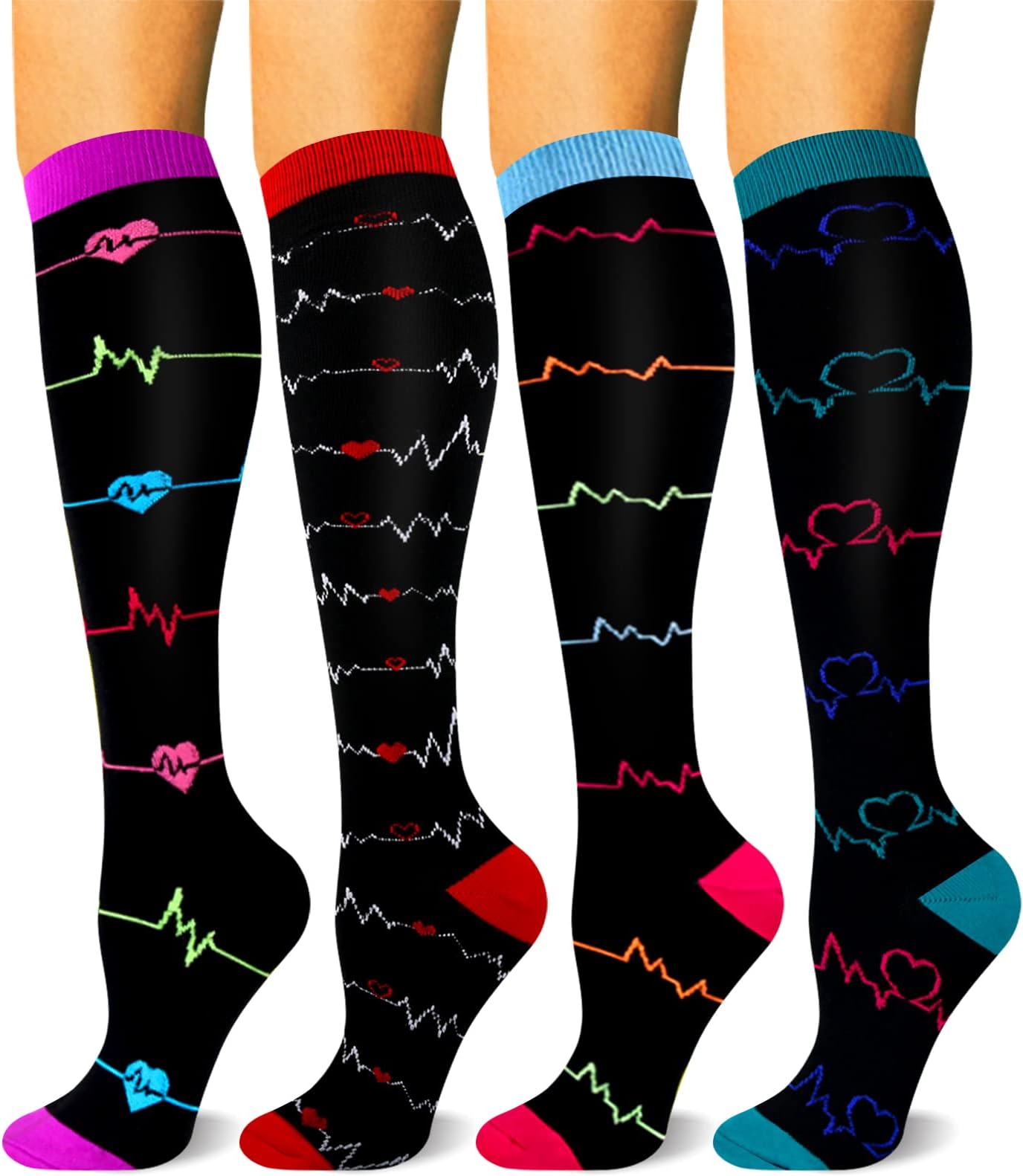 HLTPRO4 Pairs Compression Socks for Women & Men - Best Support for Medical, Circulation, Nurses, Running, Travel