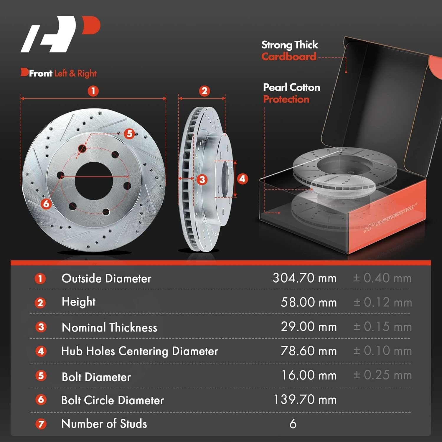 A-Premium 12.01 inch (305mm) Front Drilled and Slotted Disc Brake Rotors Compatible with Select Chevy, GMC and Cadillac Models - Silverado 1500, Tahoe, Express, Suburban, Avalanche, Astro, Sierra