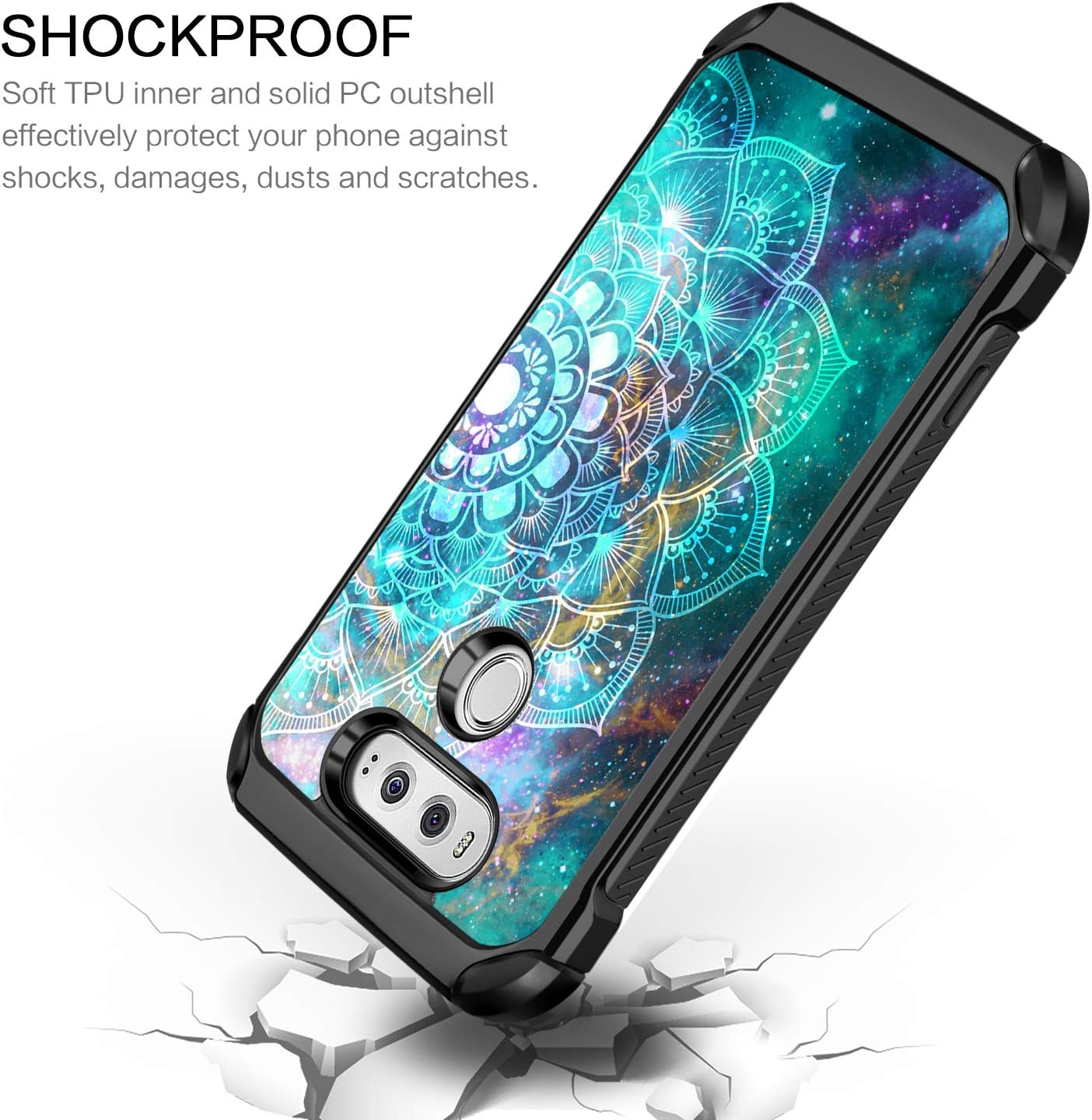BENTOBEN Compatible with LG V20 Case, Shockproof 2 in 1 Hybrid Hard PC Soft TPU Bumper Glow in The Dark Noctilucent Slim Dual Layer Resistant Protective Phone Cover for LG V20, Mandala in Galaxy