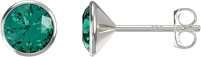 Aeon Jewellery Birthstone Stud Earrings | 925 Sterling Silver & Swarovski Crystal | Polishing Cloth Included | Gifts for Birthdays & Special Occasions for Women | Bezel Set Stone