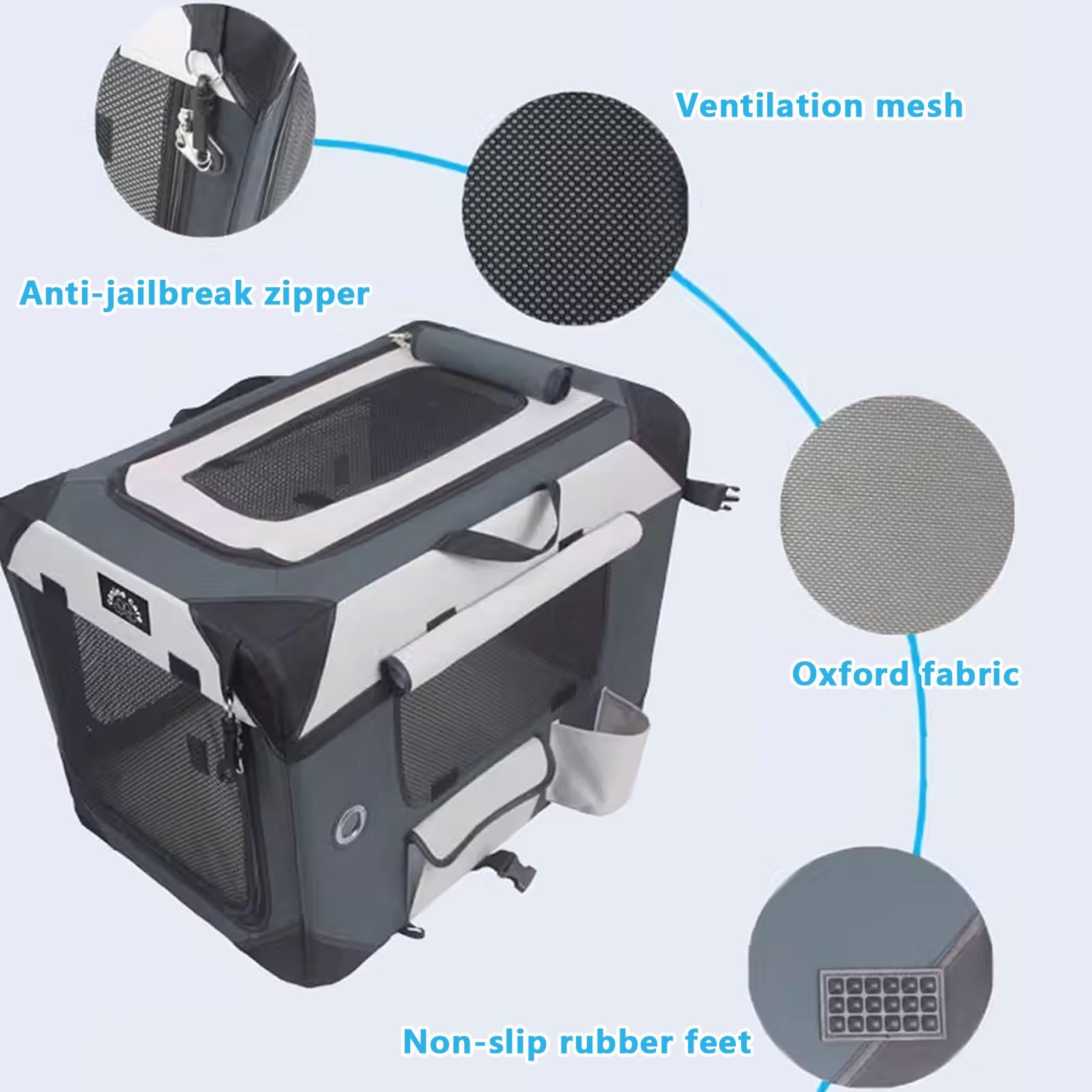 Gabbia per cani, trasportino pieghevole con lati morbidi con pannelli in rete traspirante, tessuto Oxford resistente e telaio in acciaio, design portatile per cani e gatti