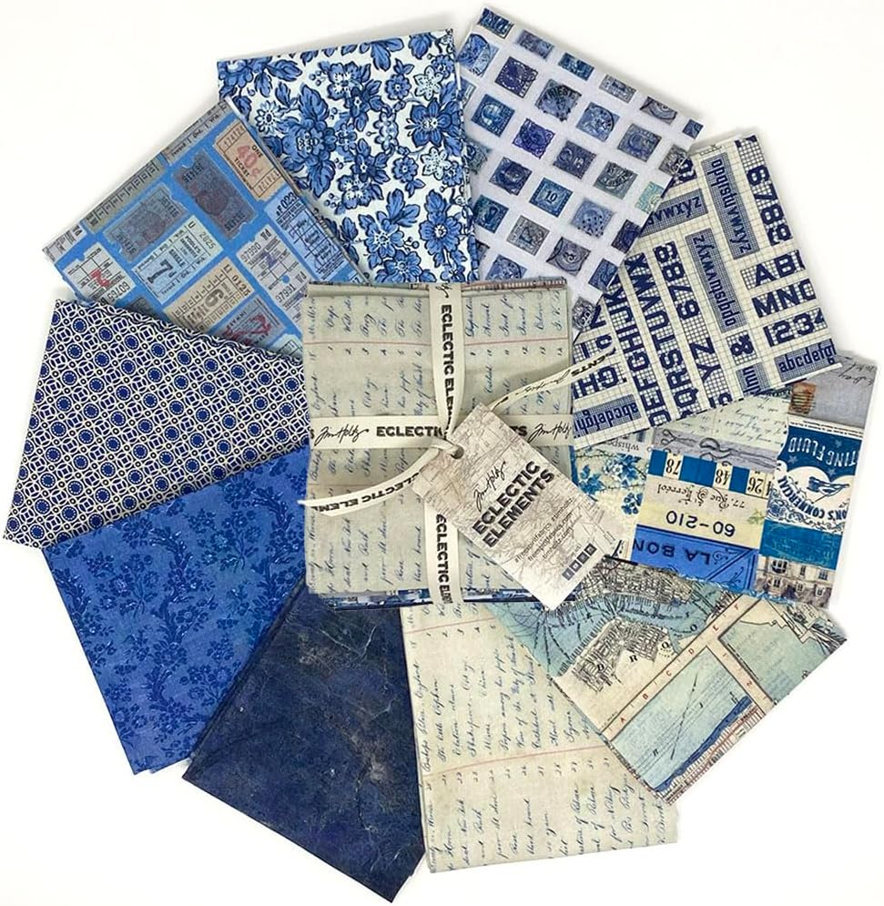 Eclectic Elements Palette: Indigo Fat Quarter Bundle (10 Pieces) by Tim Holtz for FreeSpirit