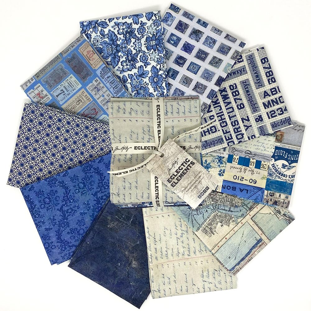 Eclectic Elements Palette: Indigo Fat Quarter Bundle (10 Pieces) by Tim Holtz for FreeSpirit