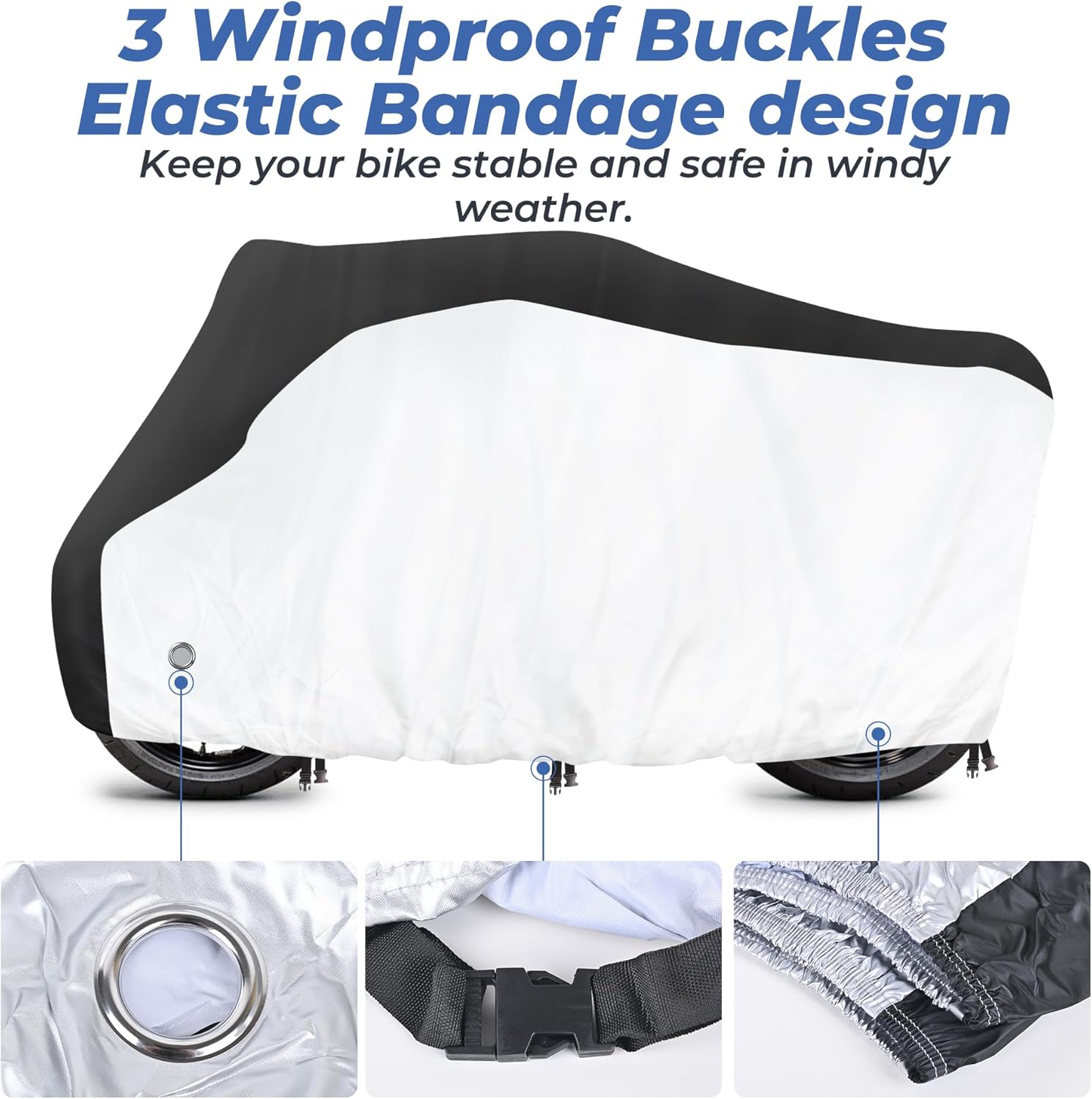 Bike Cover Outdoor Waterproof Bicycle Covers Rain Sun UV Dust Wind Proof with Lock Hole for Mountain Road Electric Bike Electric Scooter Black And White