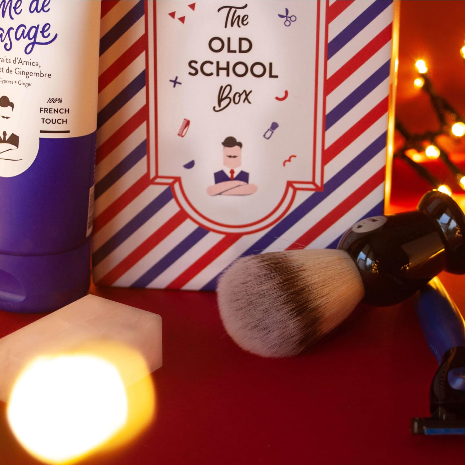 Monsieur BARBIER Old School Kit de Rasage Coffret Cadeau Naturel Végan Français Pierre d'Alun Crème Rasage Blaireau Rasoir 5 Lames