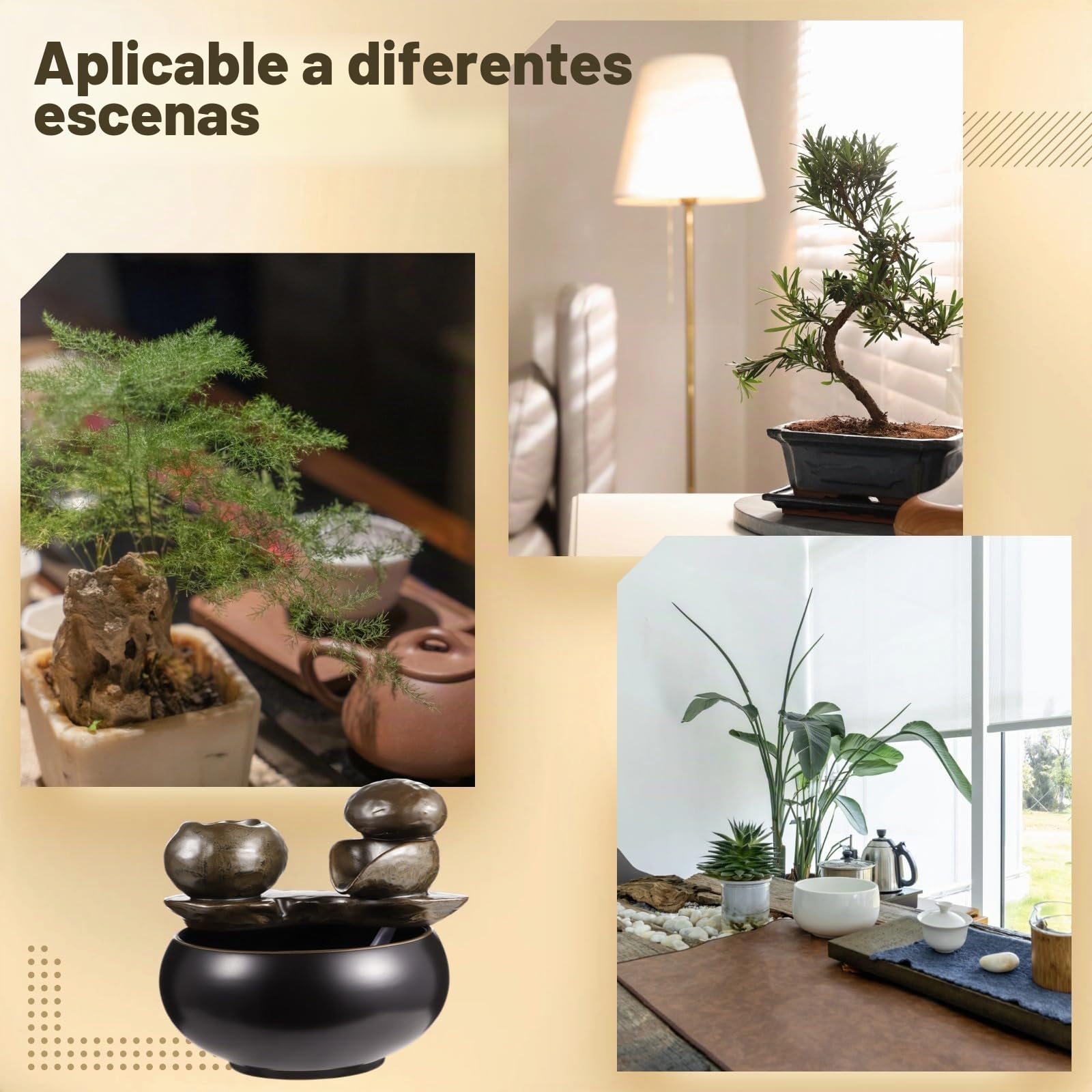 Fuente de mesa de cerámica con elemento de agua de piedra – Fuente de mesa negra brillante con diseño natural, decoración de oficina silenciosa para relajarse en casa y oficina'