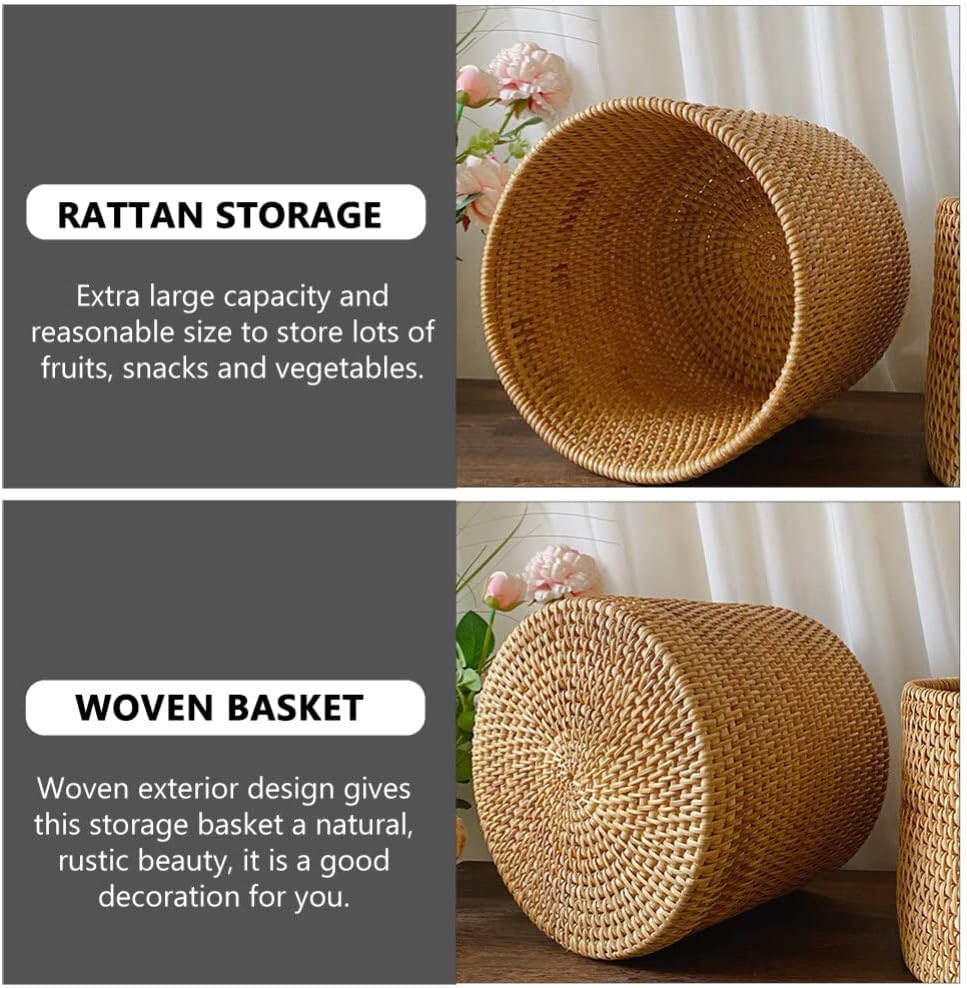 Garbage Can Woven Storage Basket Rattan Woven Basket Trash Fruit Desktop Finishing Sundries Fruit Storage Home Organizing