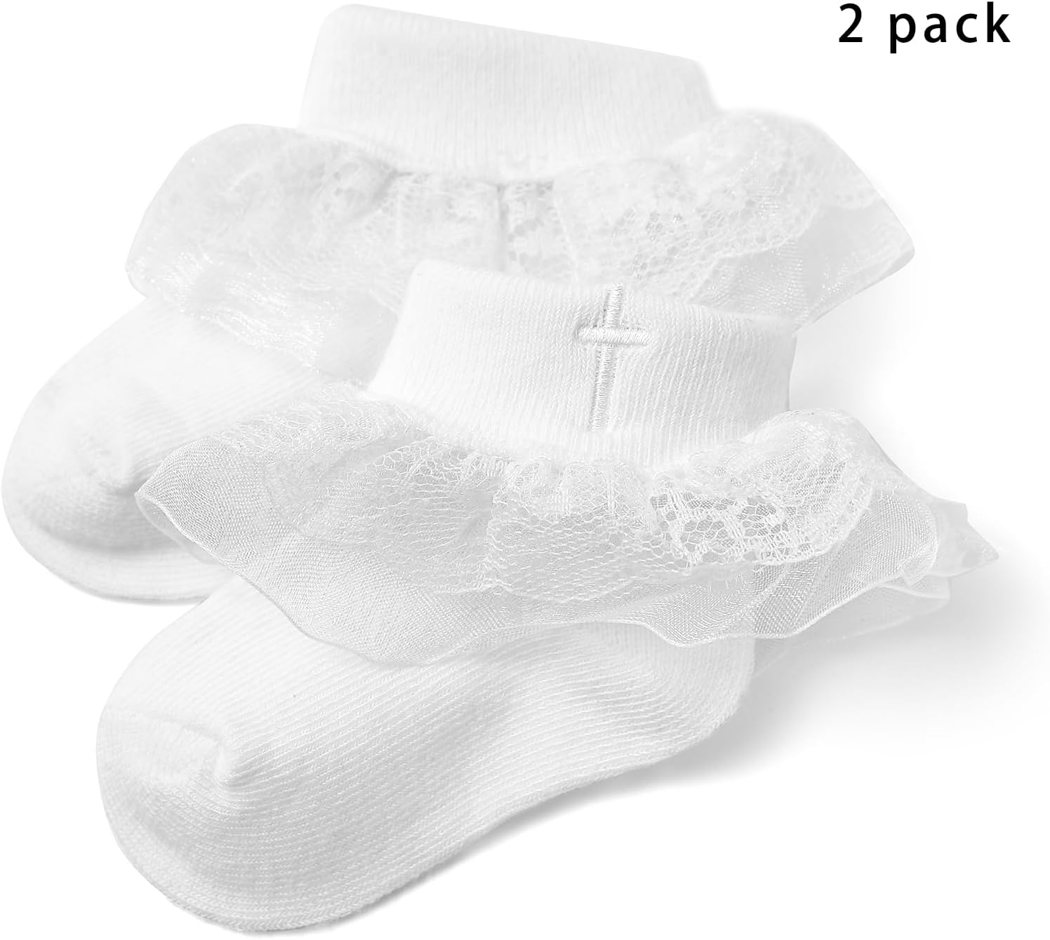 Methee Baby Boys Girls Baptism Socks Newborn First Communion Christening Socks with Cross Embroidery