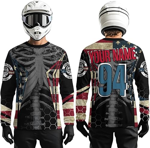 Miniatura 8 de Camiseta de carreras personalizada UPF30+ Cool Bone - Camisa de motocross para motocicleta todoterreno para jóvenes y adultos