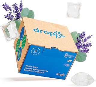 Dropps Stain & Odor Laundry Detergent Pods: Lavender Eucalyptus | 32 Count | Deep Cleans Fabrics | Keeps Clothes Fresh | Prevents Odors | HE | Powered by Natural Plant-Based Ingredients | Low Waste Packaging