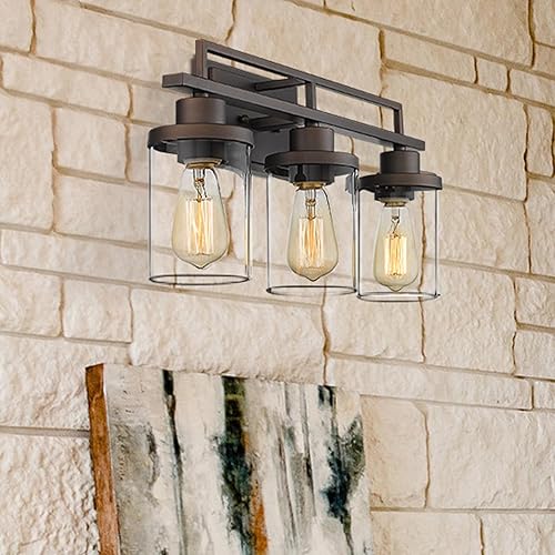 Miniatura 4 de Emliviar YCE238B-3W ORB - Lámpara de tocador de baño de 3 luces para baño, acabado de bronce aceitado con vidrio transparente, YCE238B-3W ORB