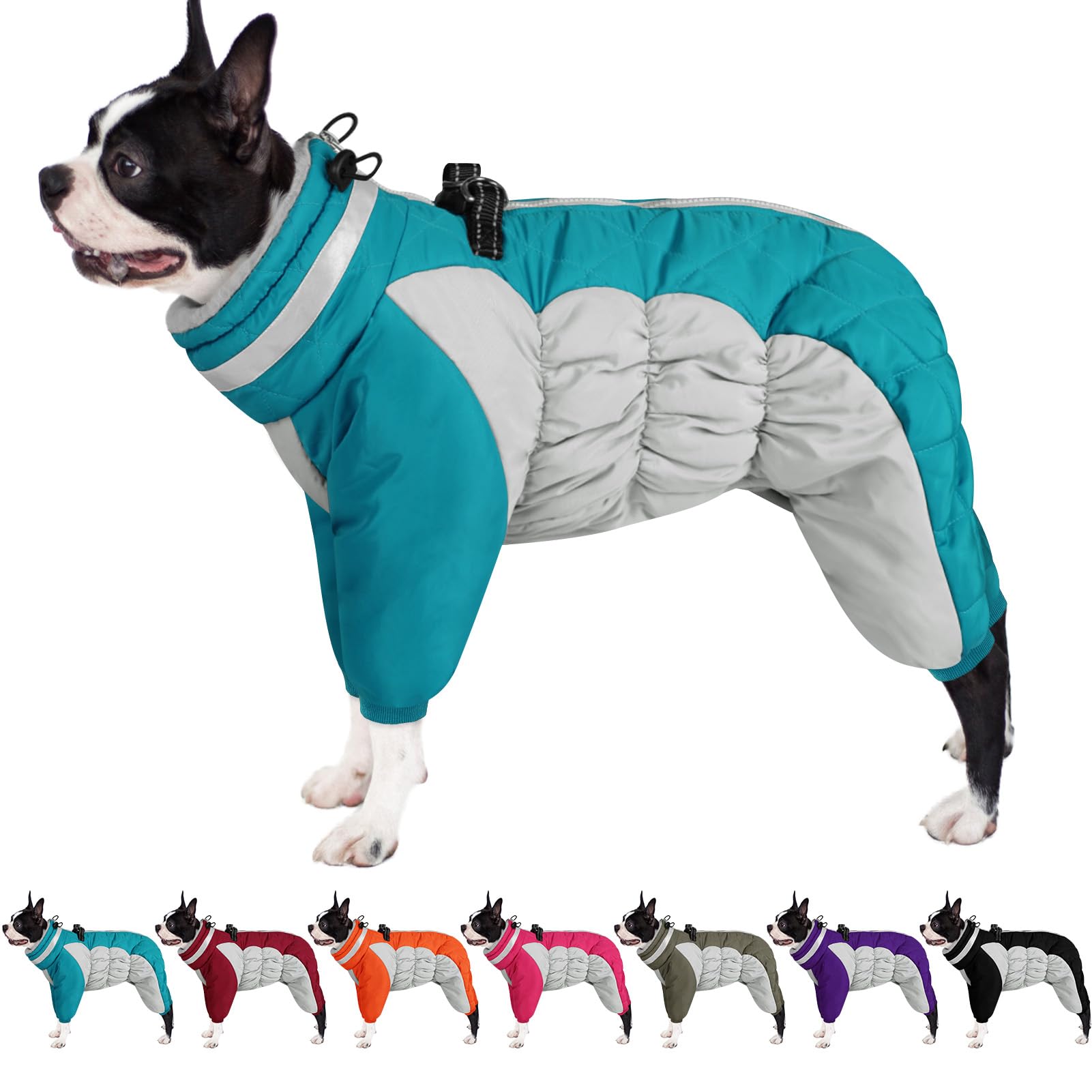 AOFITEE Winteroverall fr Hunde - Wasserdichter Hundemantel fr Mittelgroe  Hunde mit Beinen, Winter Warmer Hundejacke mit Geschirr Geftterter  Hundeoverall, Wintermantel Hund fr Boston Terrier, M : Amazon.de: Haustier