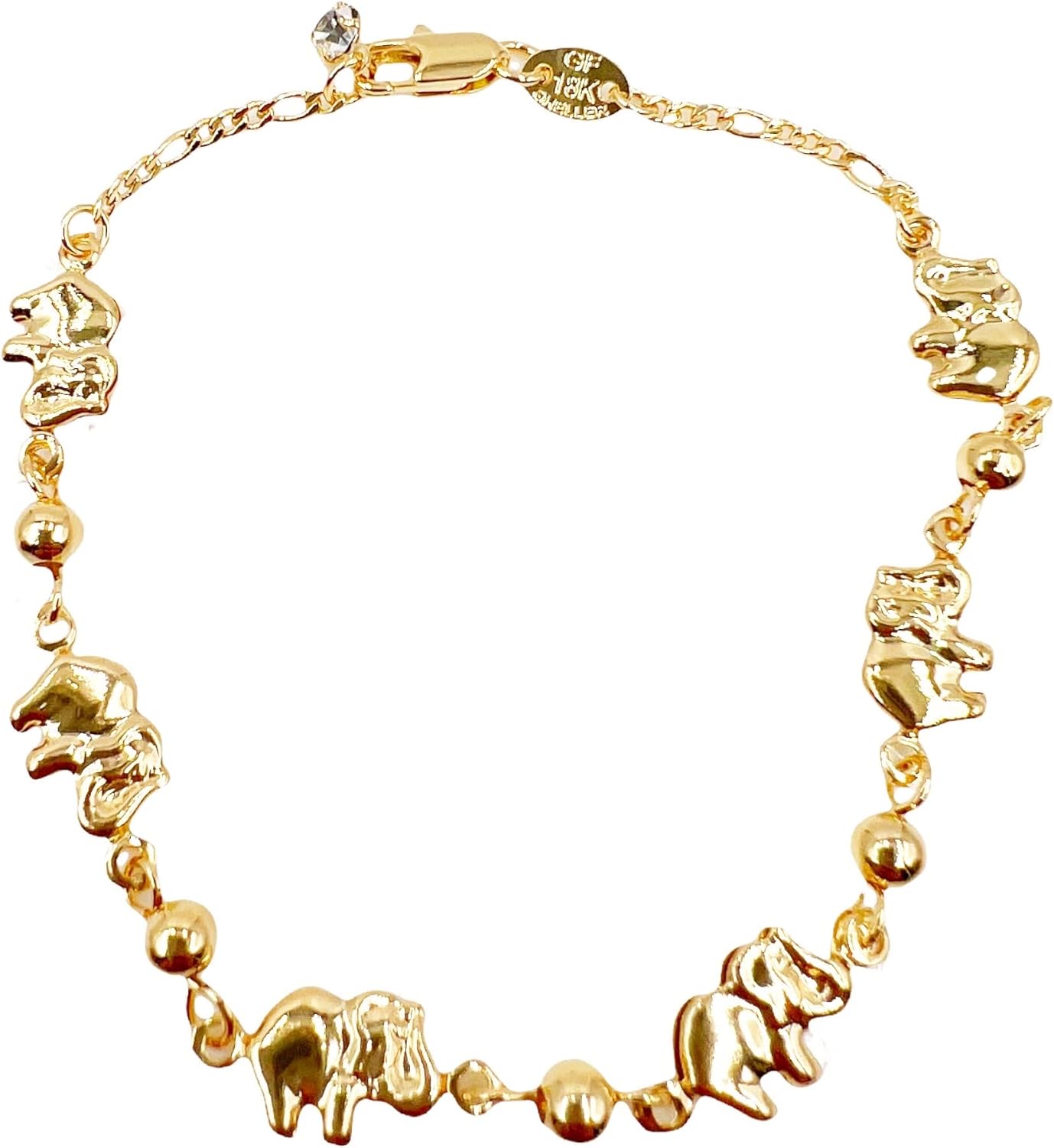 Gold Filled Lucky Elephants Bracelet for Women "7.5 Inches" Length Good Fortune Jewelry