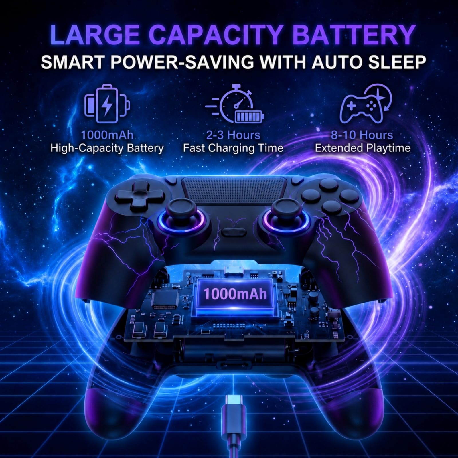 BJXOZ Wireless Controller für PS4 Controller, mit Dual Vibration, USB-C-Anschluss, 6-Achsen-Sensor, Touchpad und 3,5-mm-Audiobuchse, Lautsprecher, RGB-Licht, Gamepad kompatibel mit PS4/Slim/Pro/PC