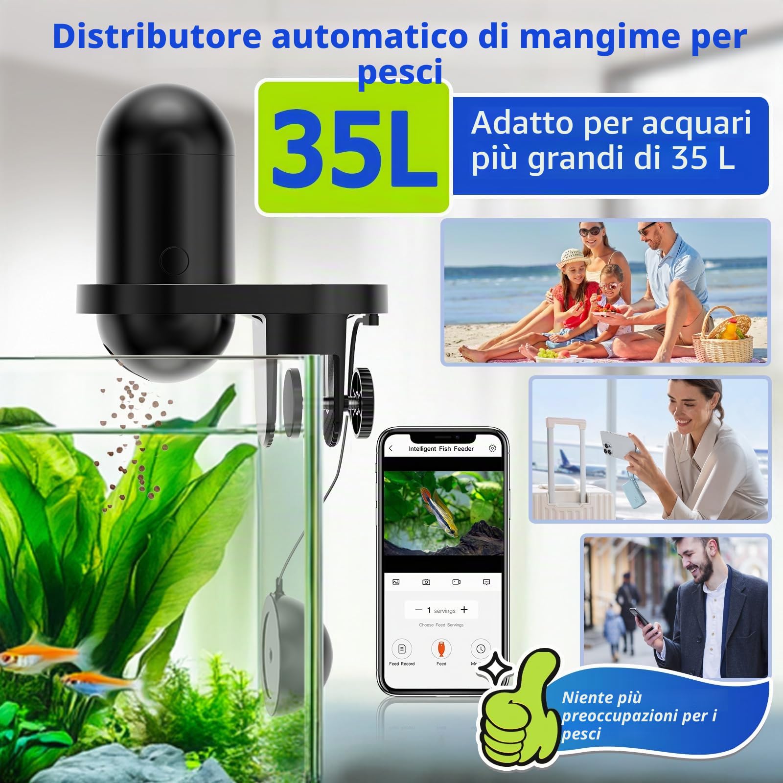 hygger Distributore automatico di cibo WiFi, per acquario, con controllo app, Fish Feeder Automatic con fotocamera, 230 ml, grande capacità, USB Fish Food Dispenser per Weekend Holiday
