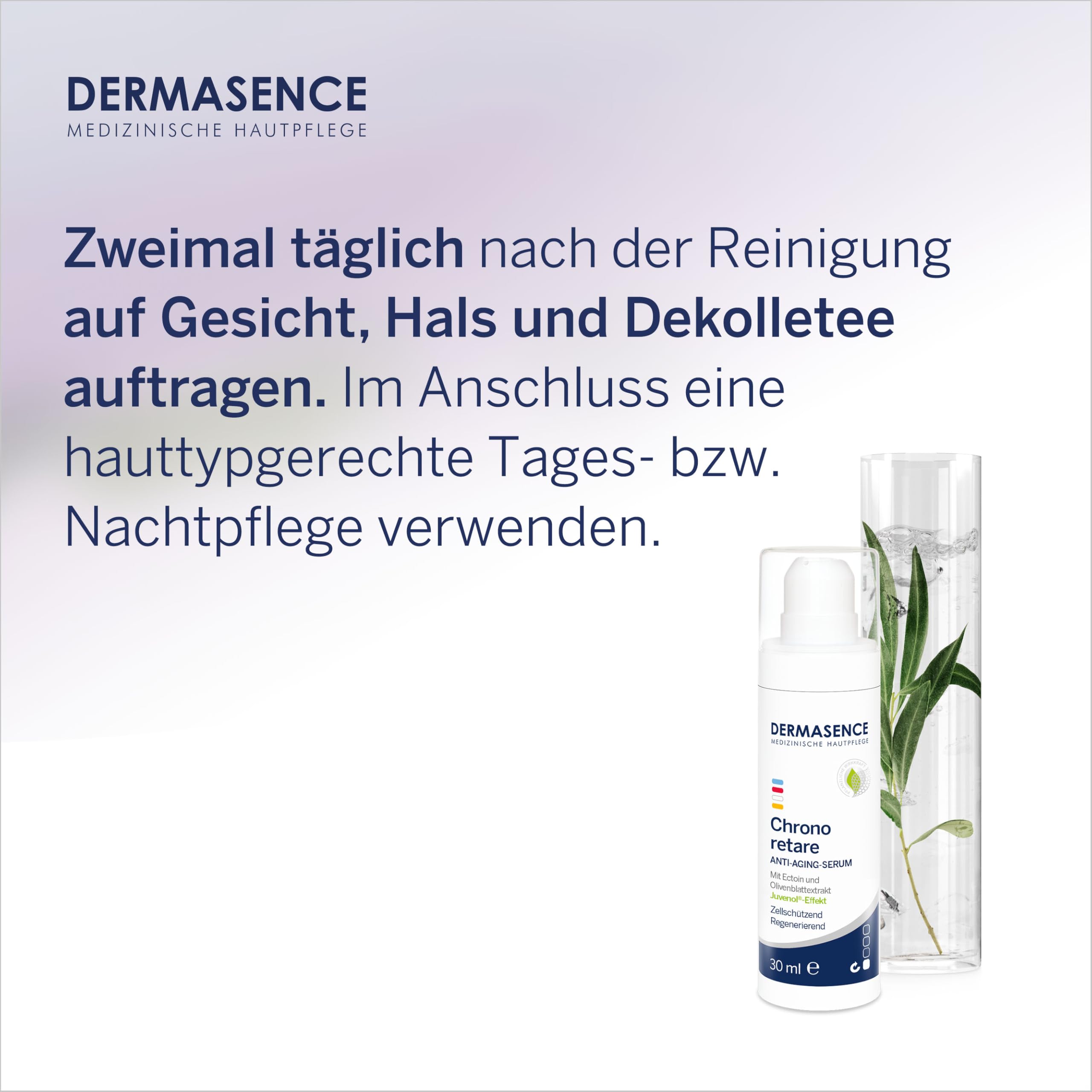DERMASENCE Chrono Retare Anti-Aging-Serum, 30 ml, gegen Falten und müde Haut, mit Hyaluron und Ectoin, spendet Feuchtigkeit, glättet Trockenheitsfältchen, für Gesicht und Dekolleté, parfümfrei, vegan