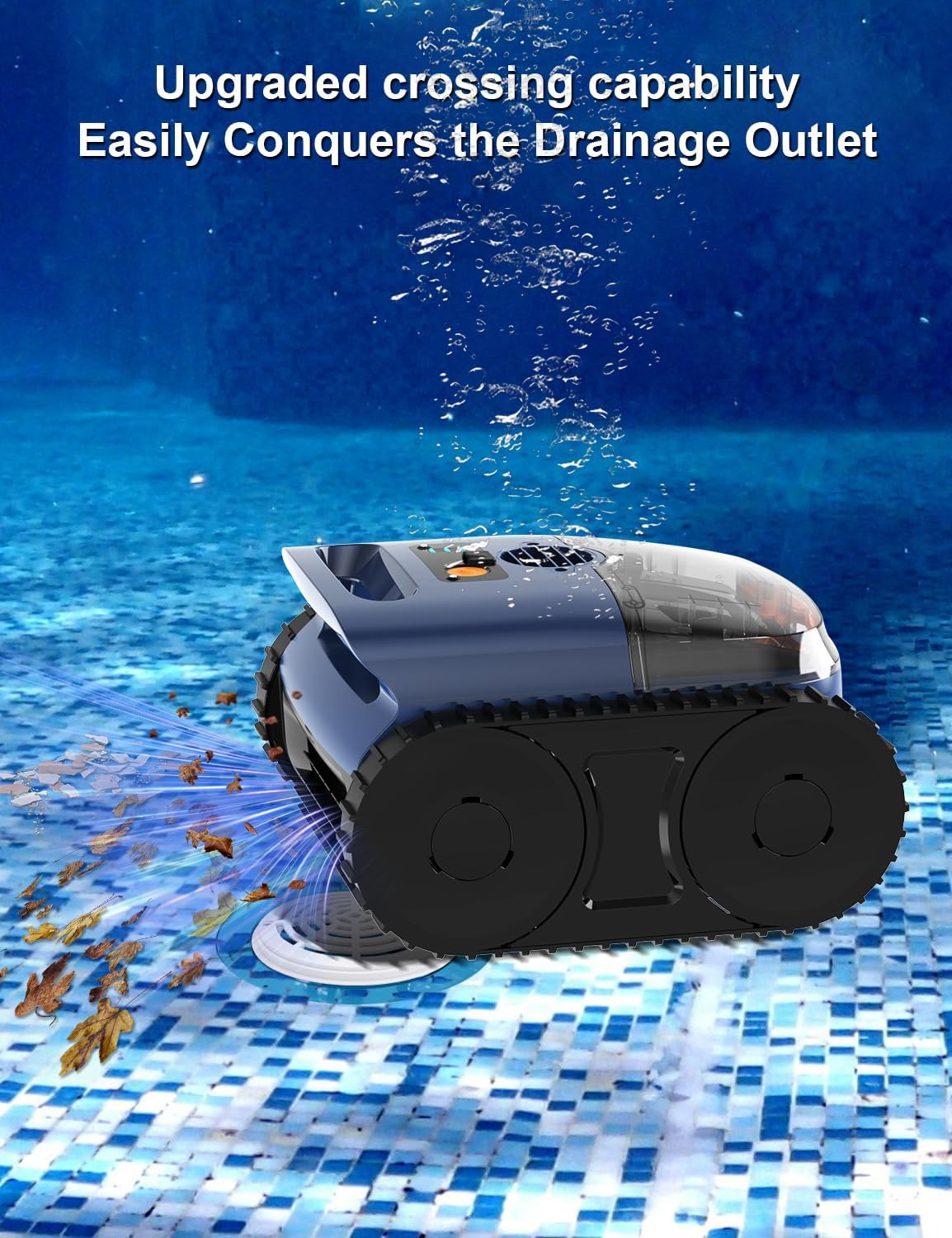 Zyerch SAT25 Robotic Pool Cleaner cleaning near a drain