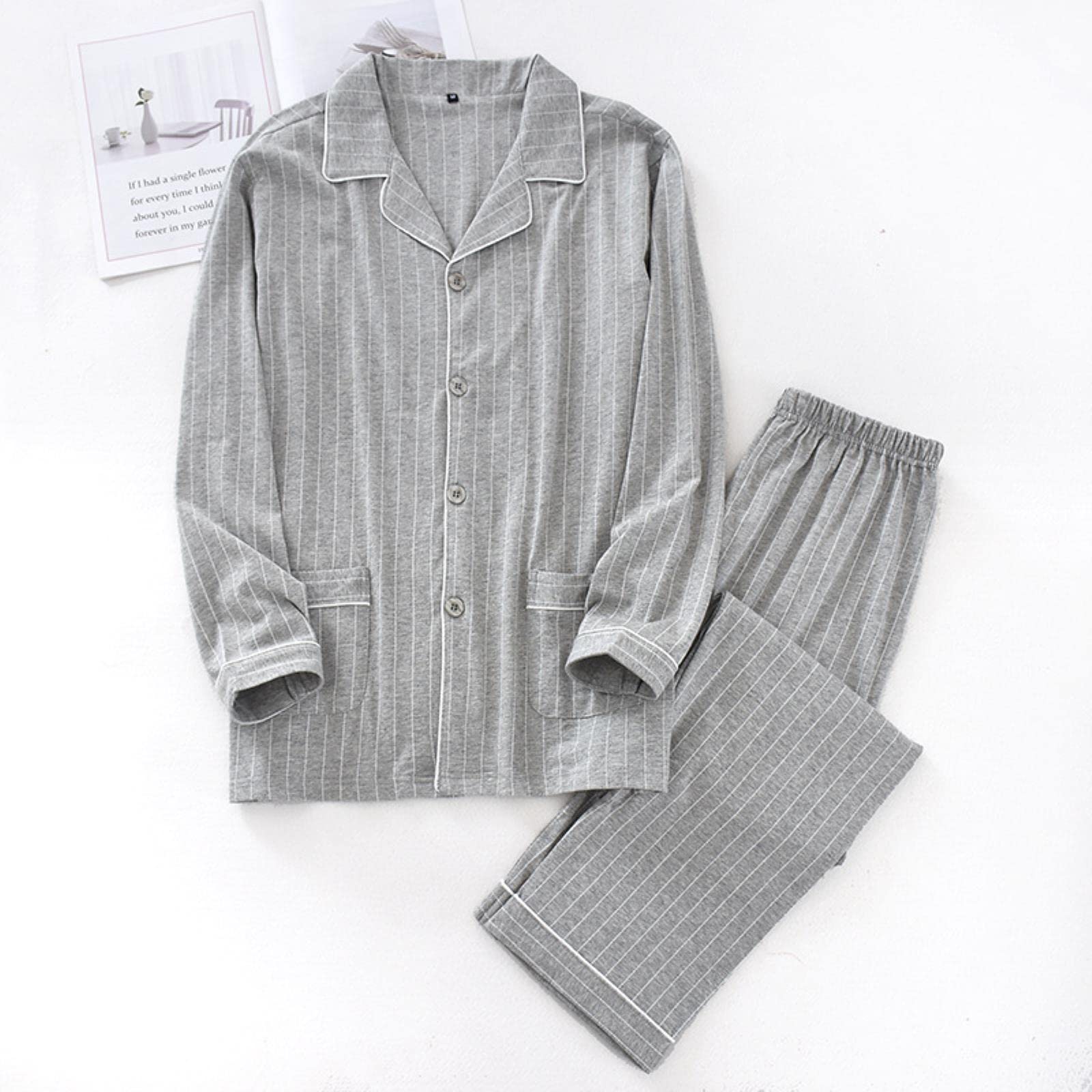 Pigiama Pigiama di Cotone Set per Autunno E Inverno Manica Lunga Pantaloni Lunghi Pigiami A Strisce per Donna E Uomo Abito da Casa