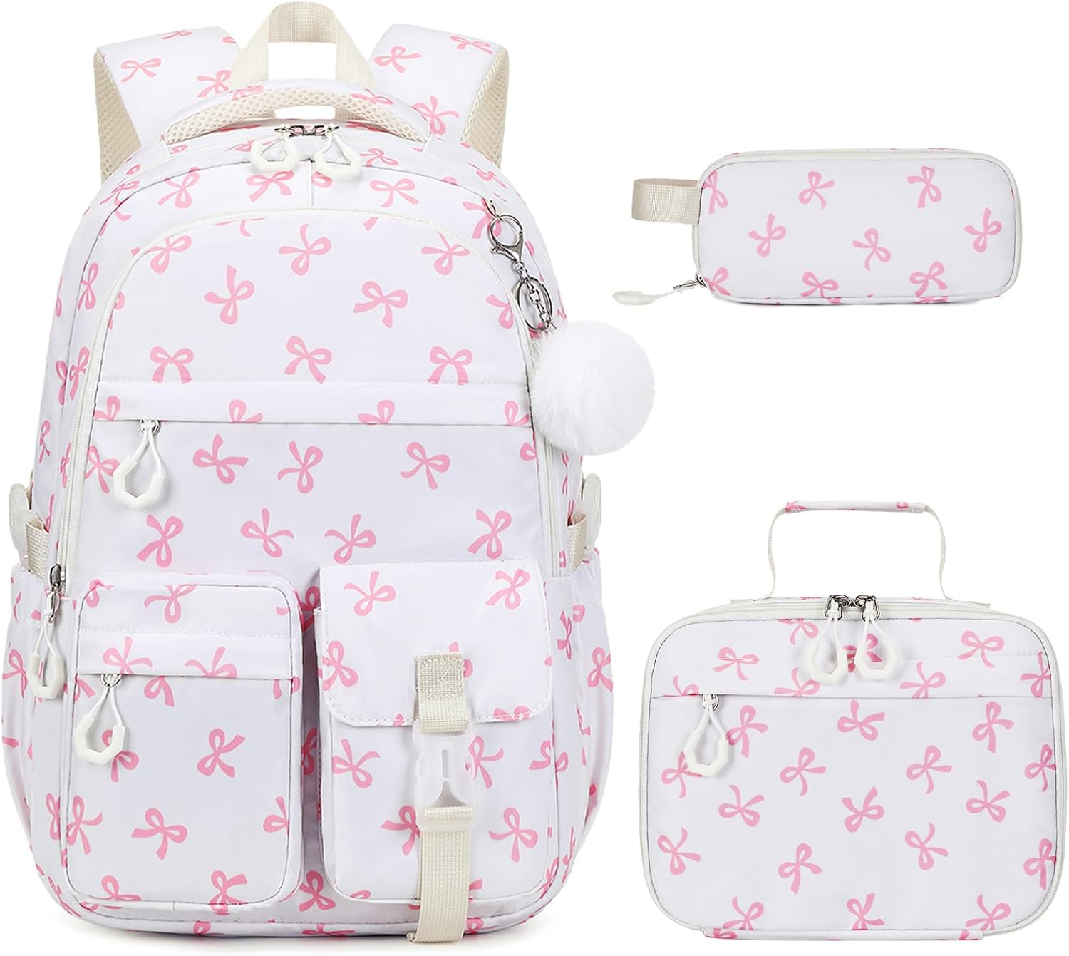 DIGOBAY 3PCS Girls Backpack for School, Kids Backpack for Girls with Lunch Bag Pencil Case, Kids Bookbag Teen Girl Backpacks for Elementary Middle High College School (Beige Floral Print)