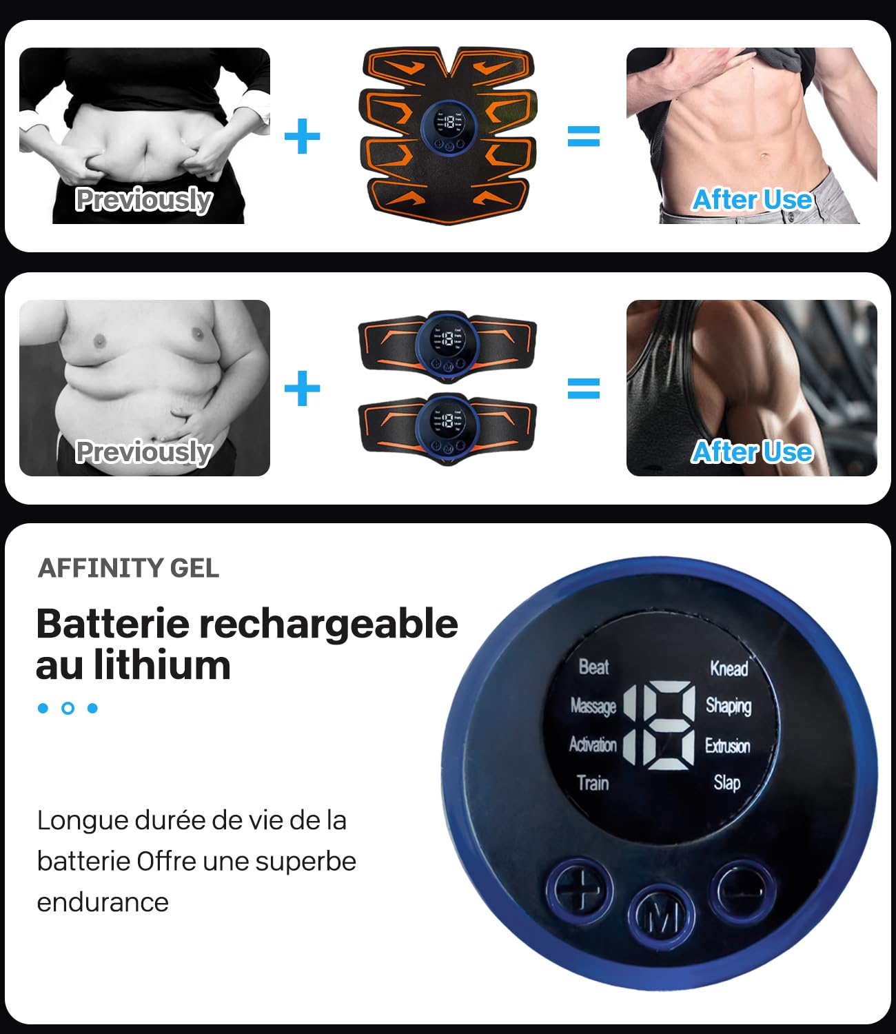 PZCC Électrostimulateur Musculaire, Ceinture Abdominale 8 Modes 19 Intensités, Rechargeable USB LCD, Stimulateur pour Abdos/Bras/Jambes/Fesses