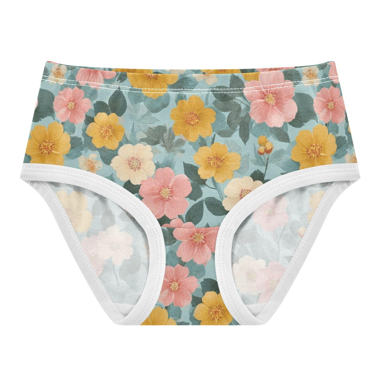 Wusikd Retro Flowers Blue 2 Girls Underwear Cotton Girls Briefs Soft Toddler Underwear 2T