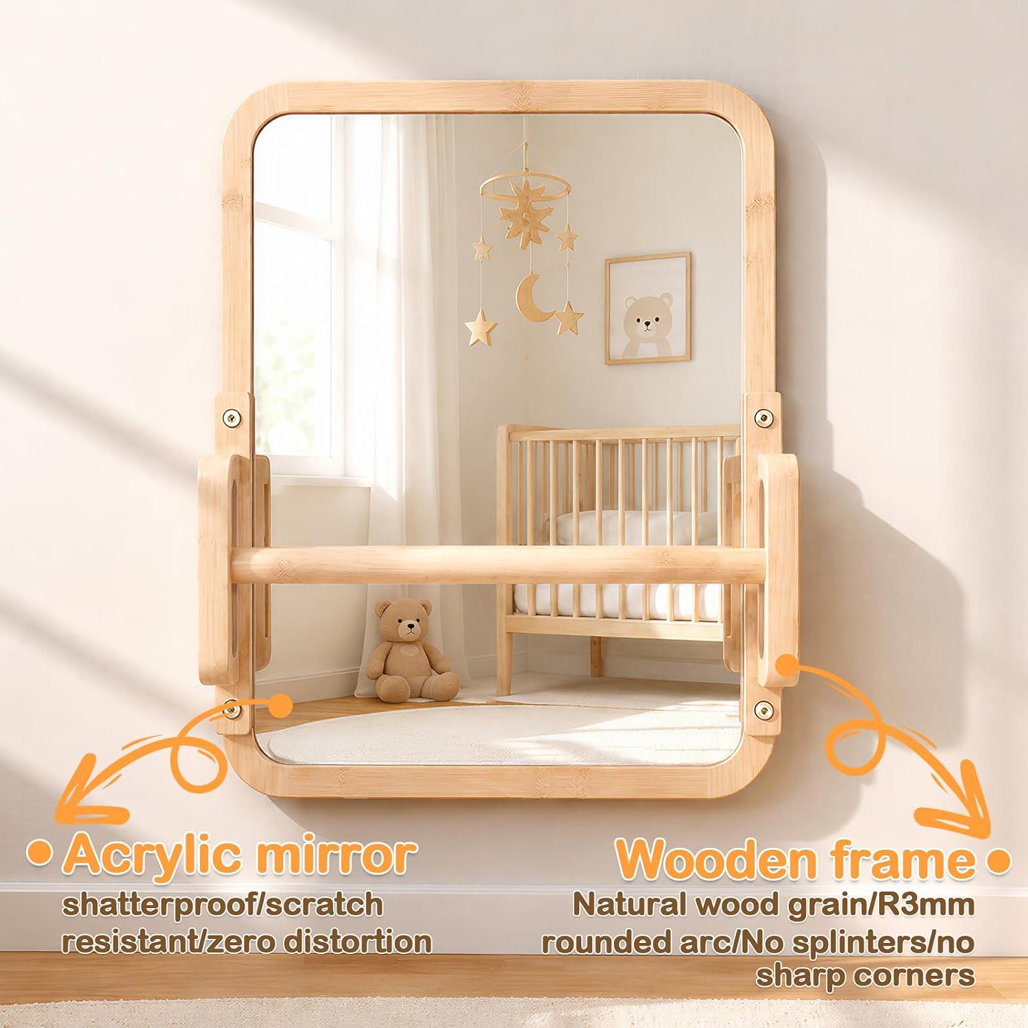 Thybro Montessori Mirror with Baby Pull up Bar Sturdy and Safe