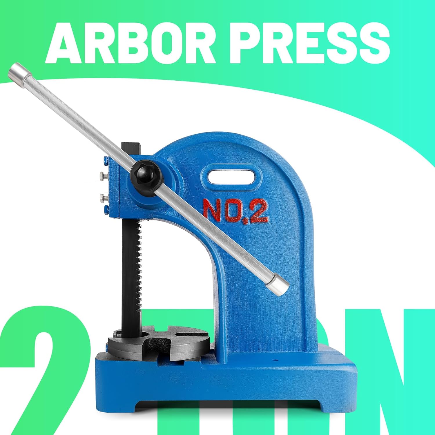 Arbor Press 2 Ton, Ratchet Leverage Press with Handwheel, 8.5"Maximum Height, Manual Desktop Punch Press for Stamping, Bending, Stretching, Forming (Blue)
