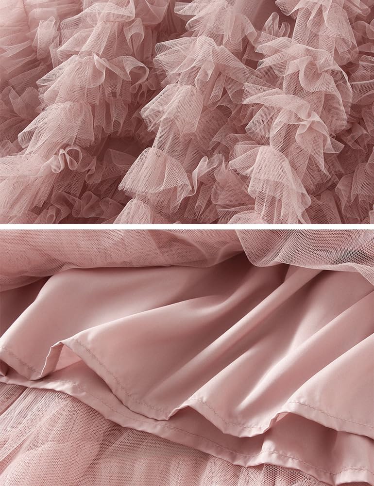 Mesh Pleated Skirts for Women Trendy High Waisted A Line Fluffy Ruffle Midi Skirt - Image 2