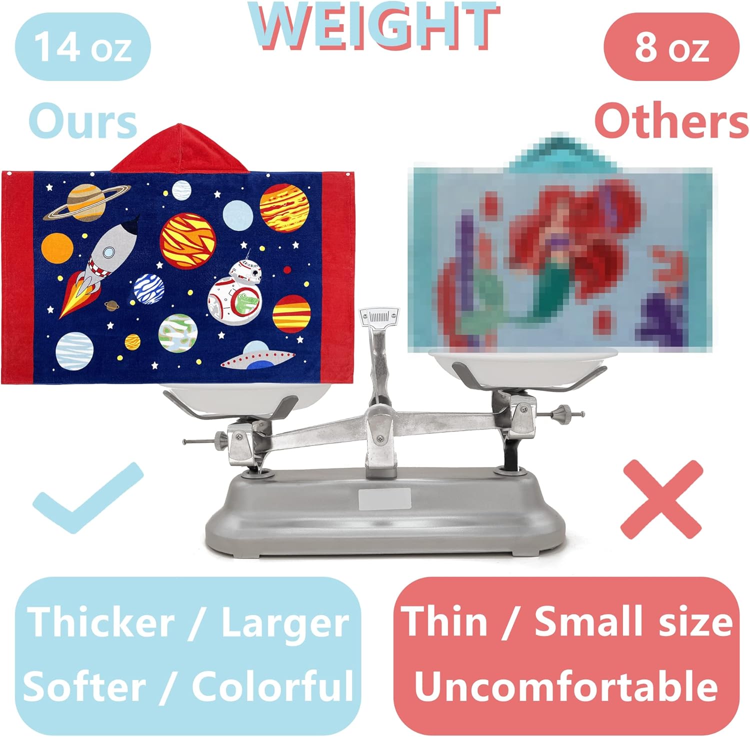 Kids Hooded Beach Bath Towel, Baby Surf Poncho Toddlers Soft Real Cotton Wrap Hooded Towels for Kids Boy Girl