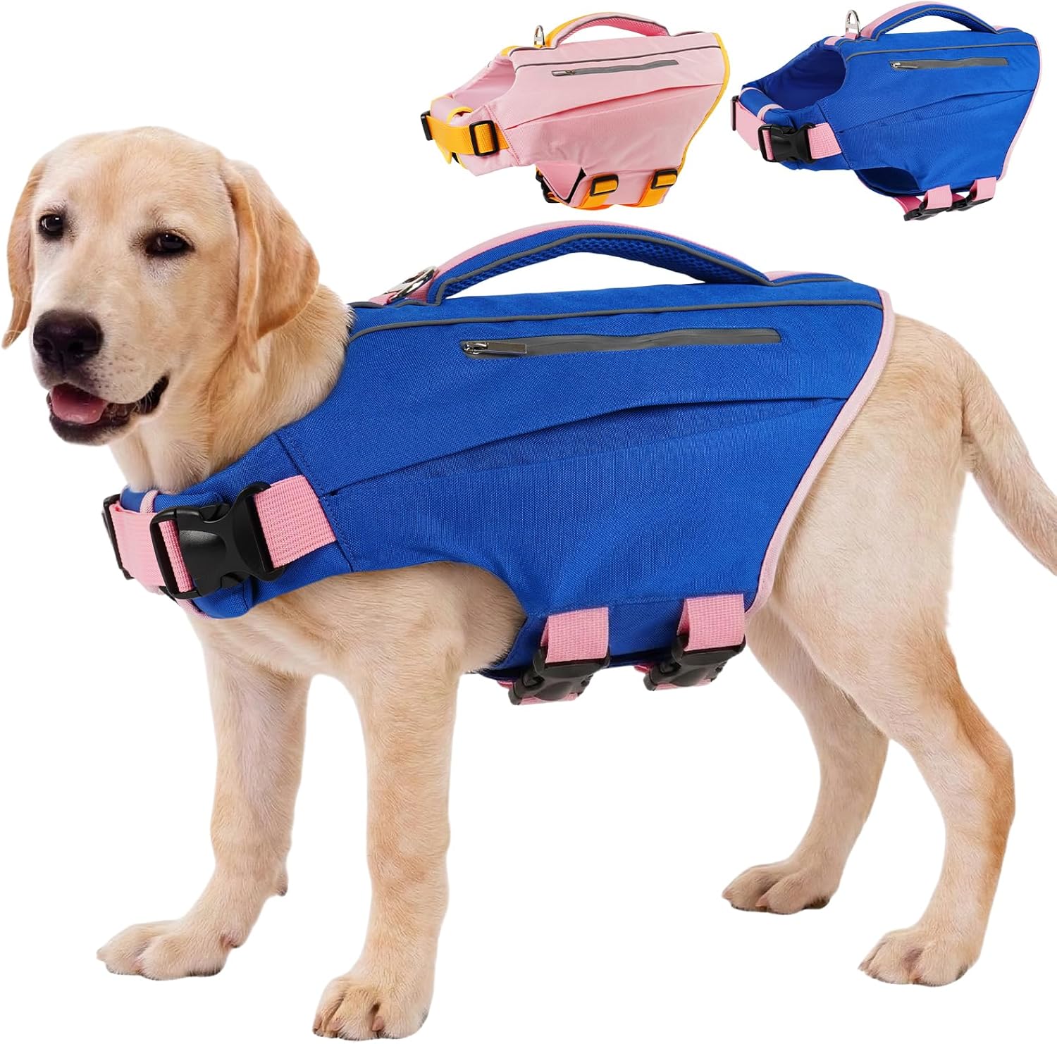 Kuoser Small Dog Life Vest, Flotation Aid for Swimming, Adjustable Canine Flotation Device with Handle, Secure Pet Preserver for Pool, Beach, and Boating