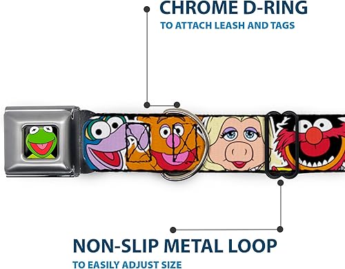 Miniatura 5 de Collar de perro hebilla de cinturón de seguridad Muppets Caras de cerca negro 13 a 18 pulgadas 1.5 pulgadas de ancho