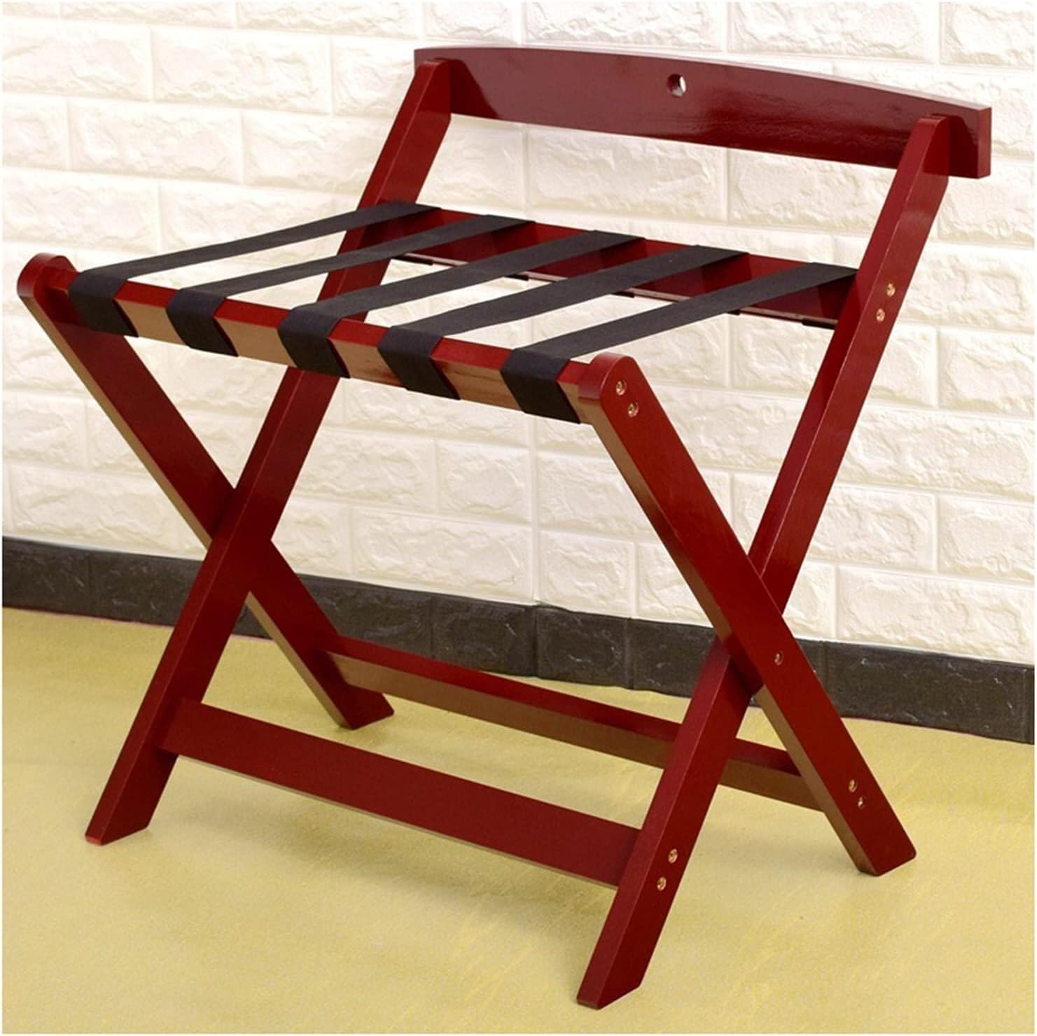 MSHGSKU Luggage rack Wooden Luggage Stand Folding Luggage Rack With Nylon Webbing Strap Luggage Holder(Red)