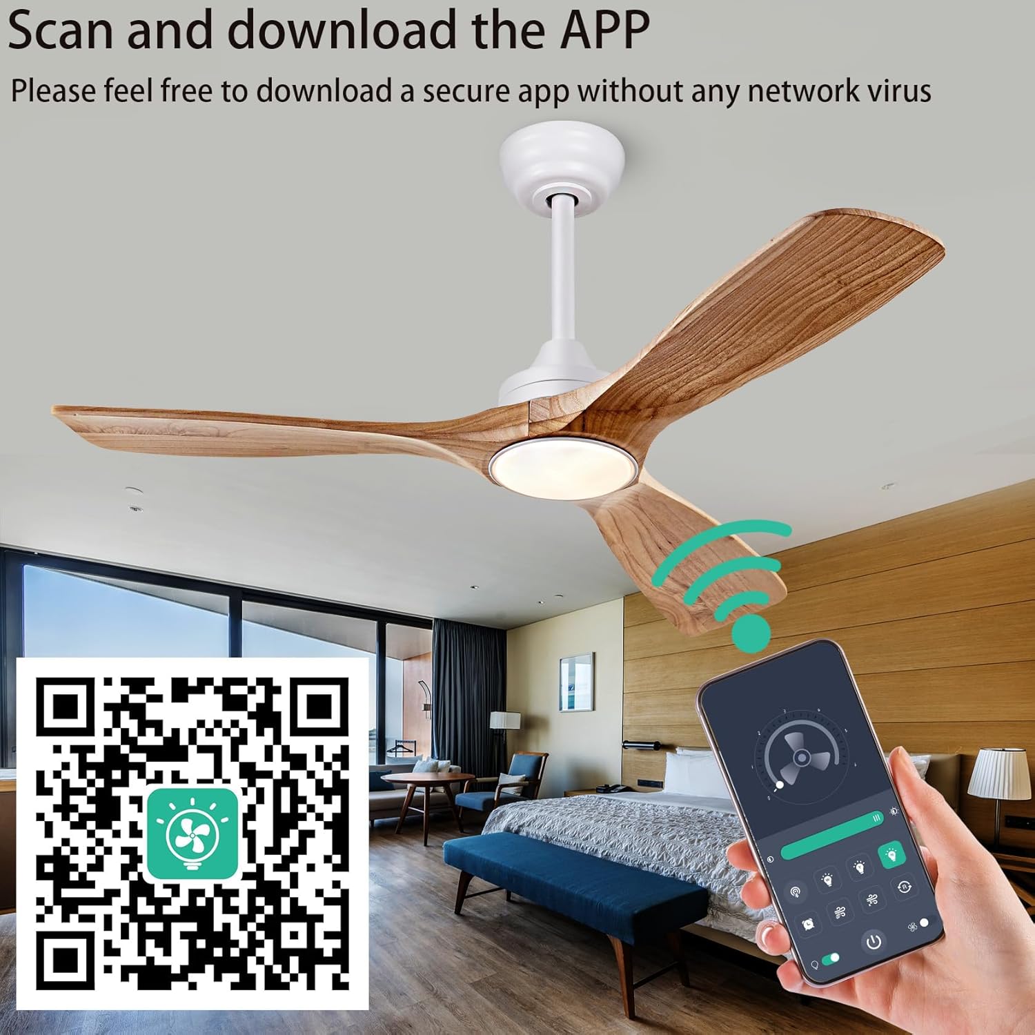 Ceiling Fans with Lights, 42 Inch Ceiling Fan with Remote/APP Control,3CCT Dimmable Light,Noiseless Reversible DC Motor,3 Solid Wood Blades,Indoor/Outdoor Ceiling Fans for Bedroom,Farmhouse,Patio