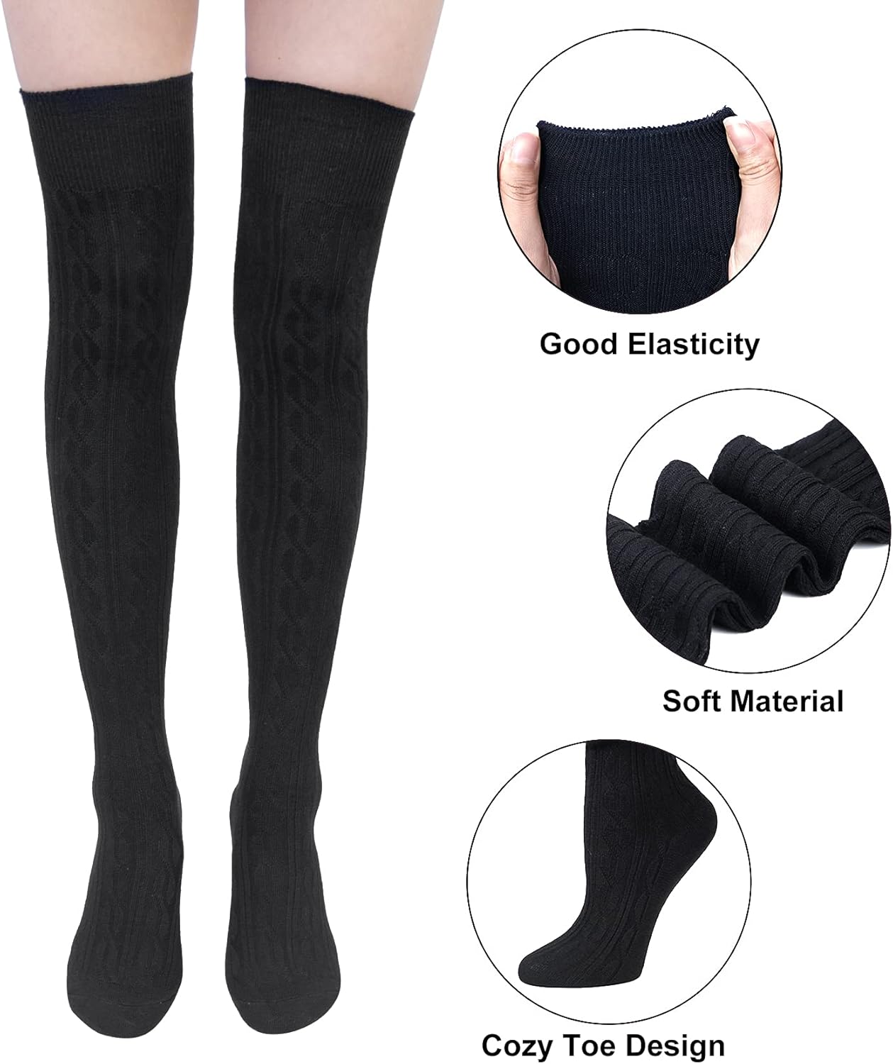 4 Pairs Thigh High Socks for Women Cotton Kint Long Over the Knee Socks Knee High Socks Gifts, black/coffee/dark grey/beige at  Women’s Clothing store