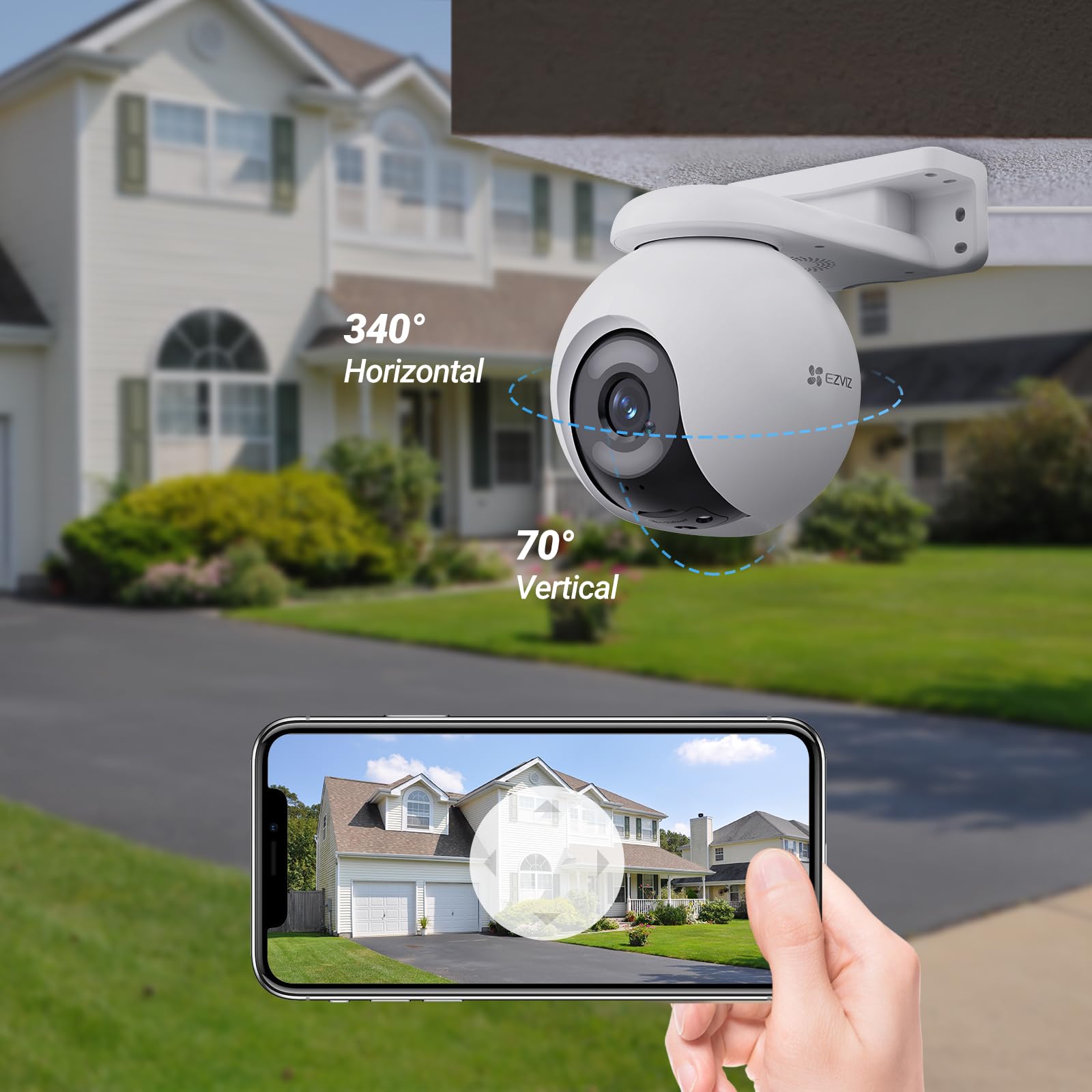 EZVIZ Cámara Vigilancia WiFi Exterior,2K+, 360°,Cámara IP de Seguridad,Visión Nocturna Colorfull con Luz Ultrabaja,IA Detección de Persona/Vehículo,Seguimiento Zoom Auto,Audio Bidireccional,Sirena,H8x